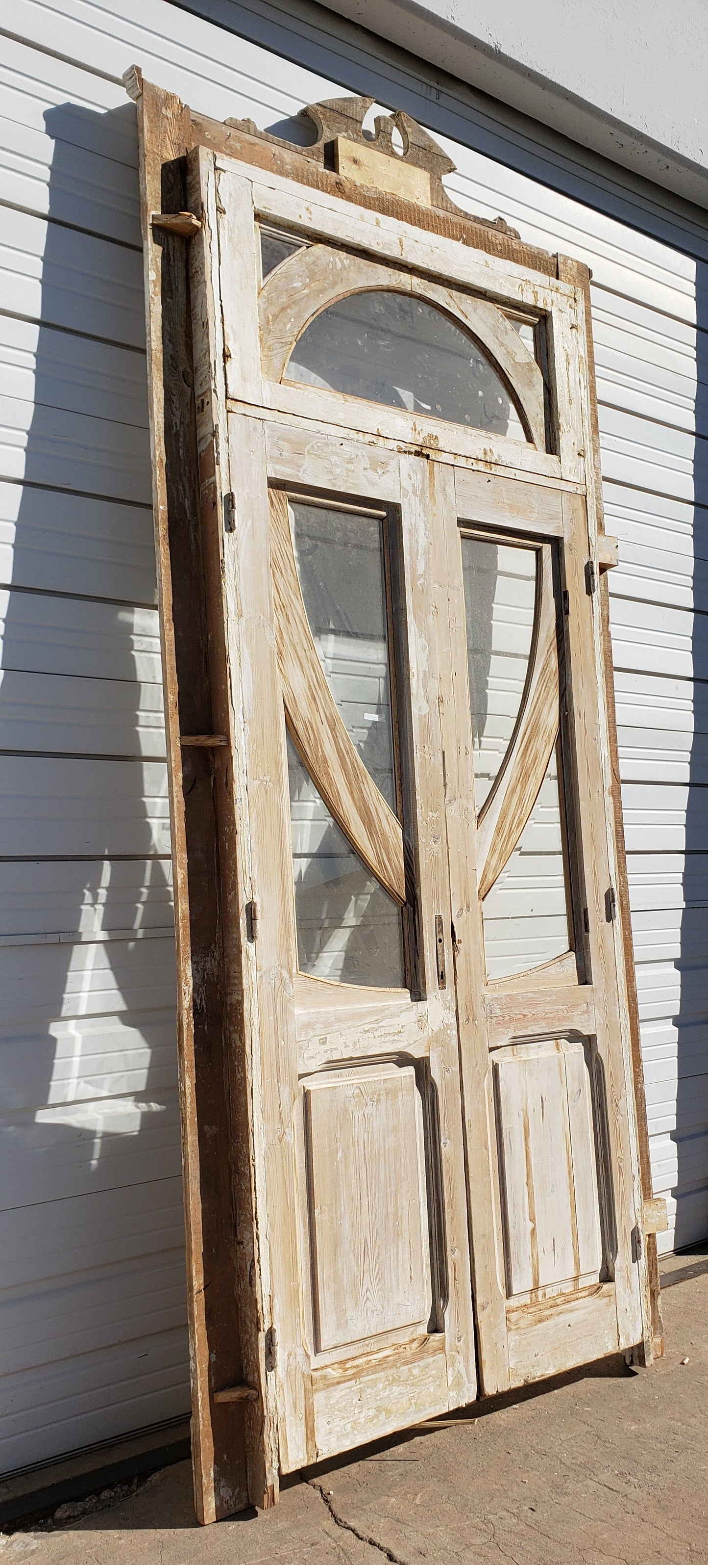 Pair of 2 Lite Antique Painted Doors in Frame with Transom Window