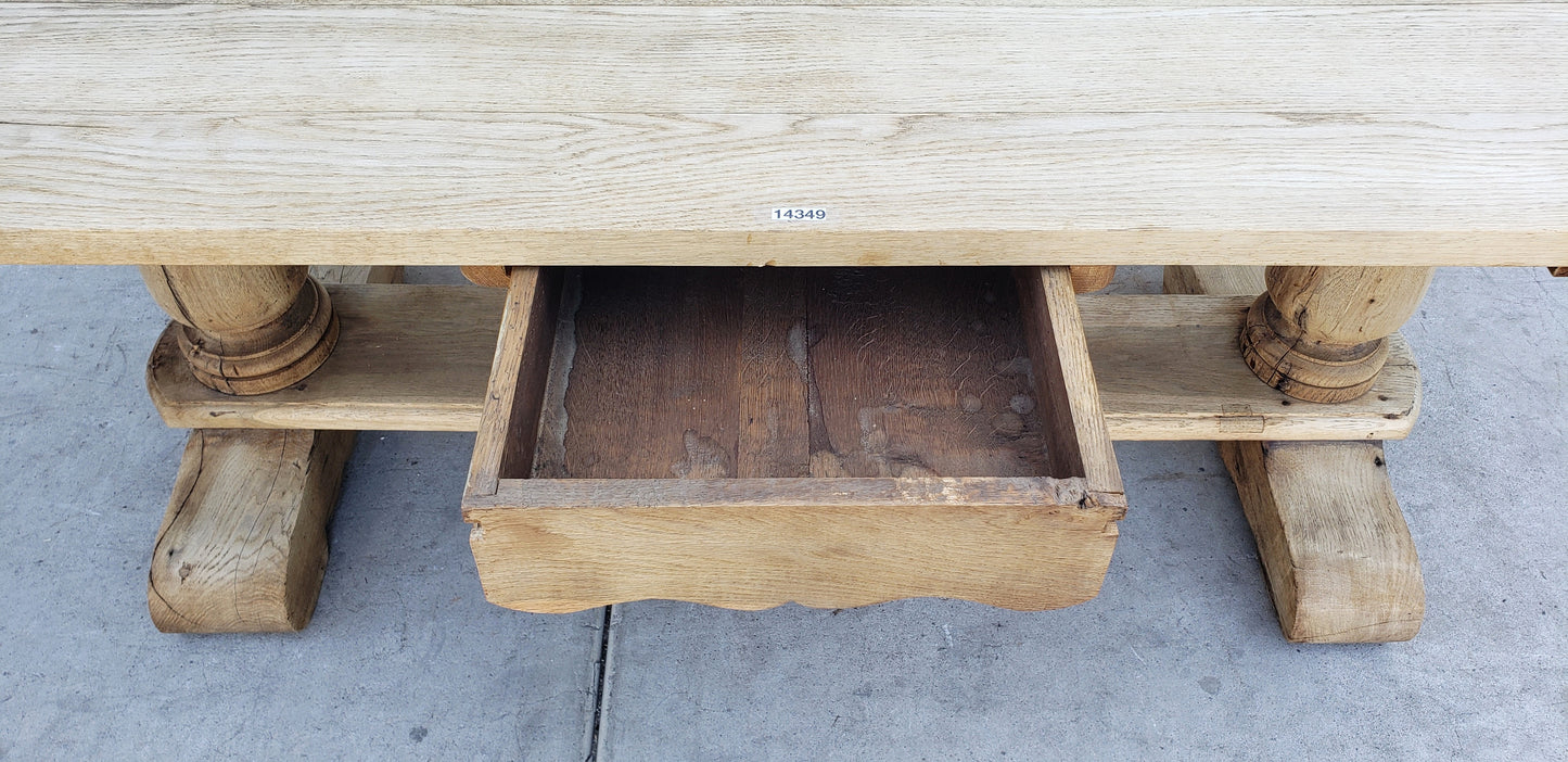 French Bleached Dining Table with Drawer