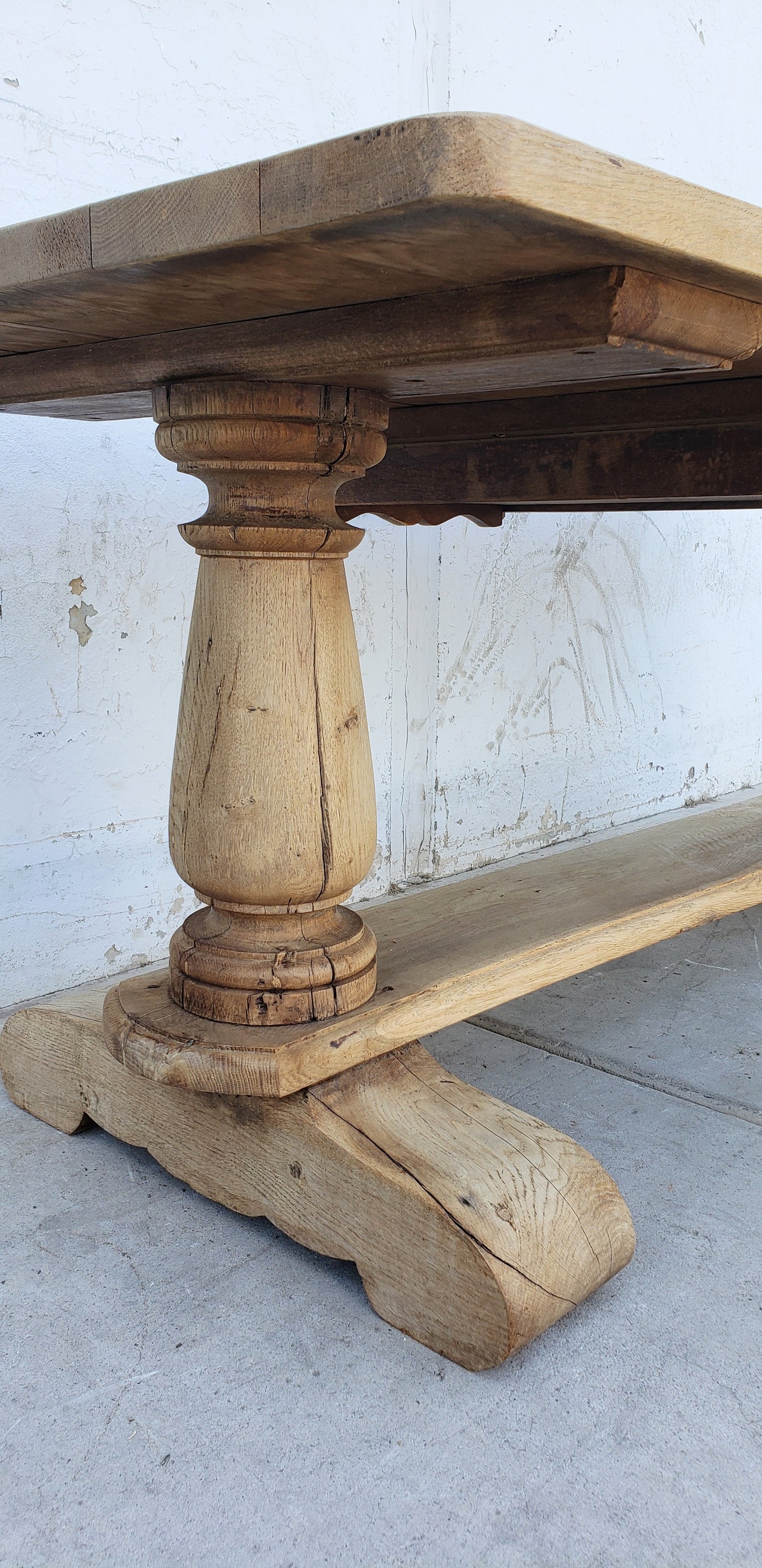 French Bleached Dining Table with Drawer