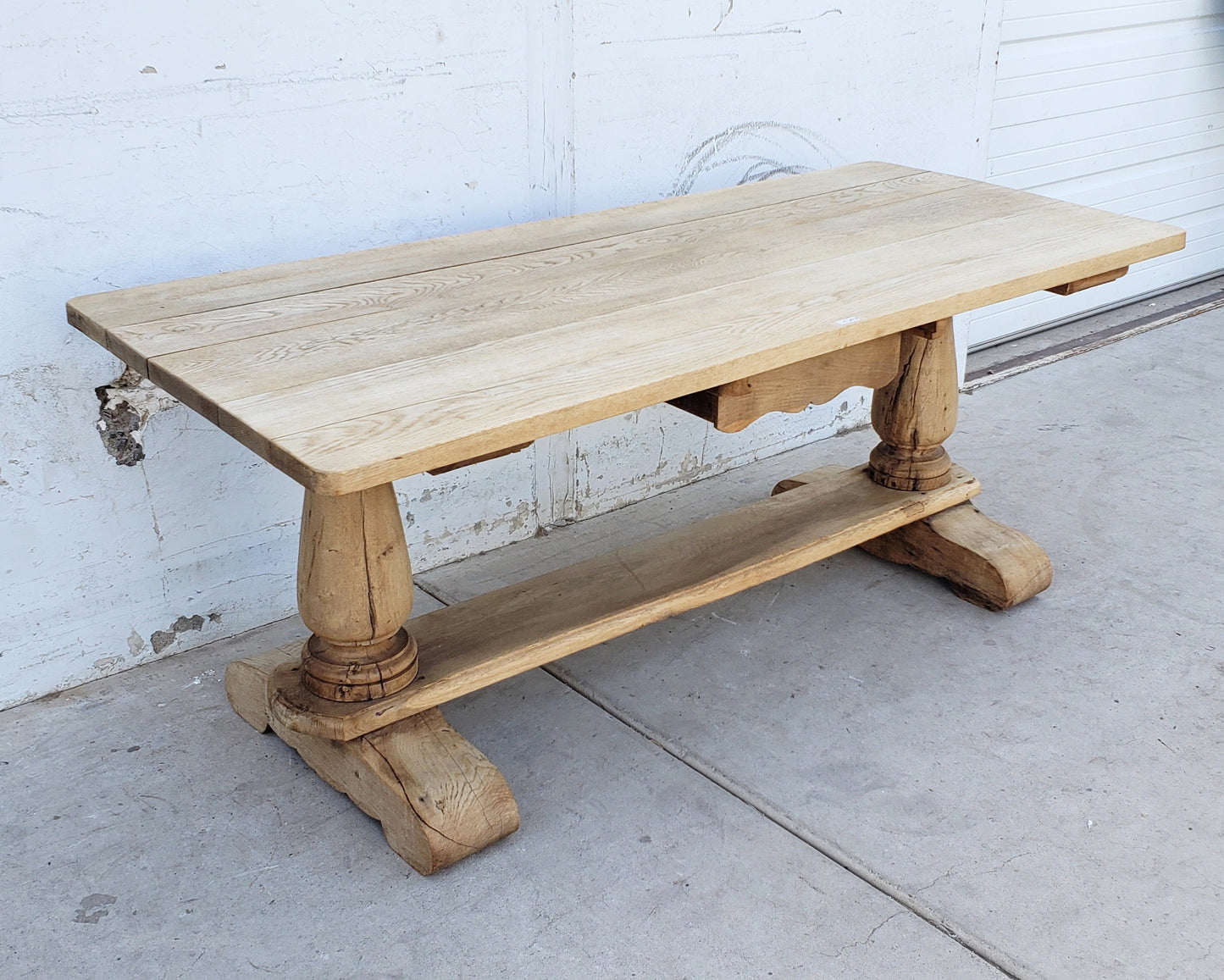 French Bleached Dining Table with Drawer