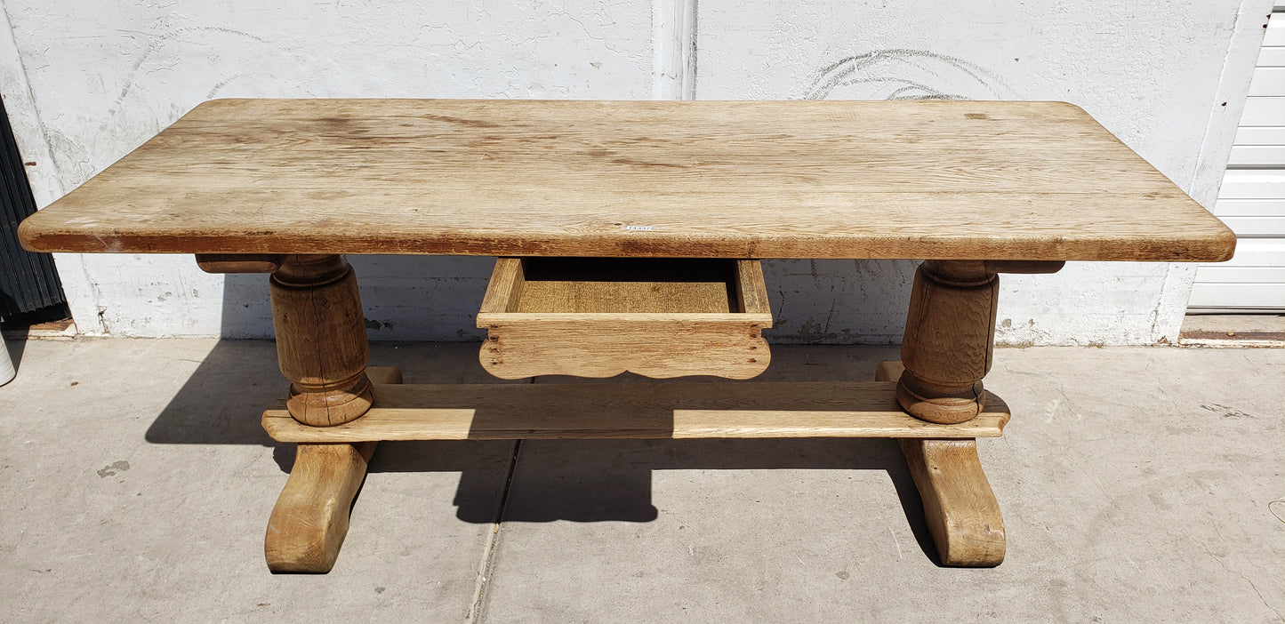 Bleached French Dining Table with Single Drawer