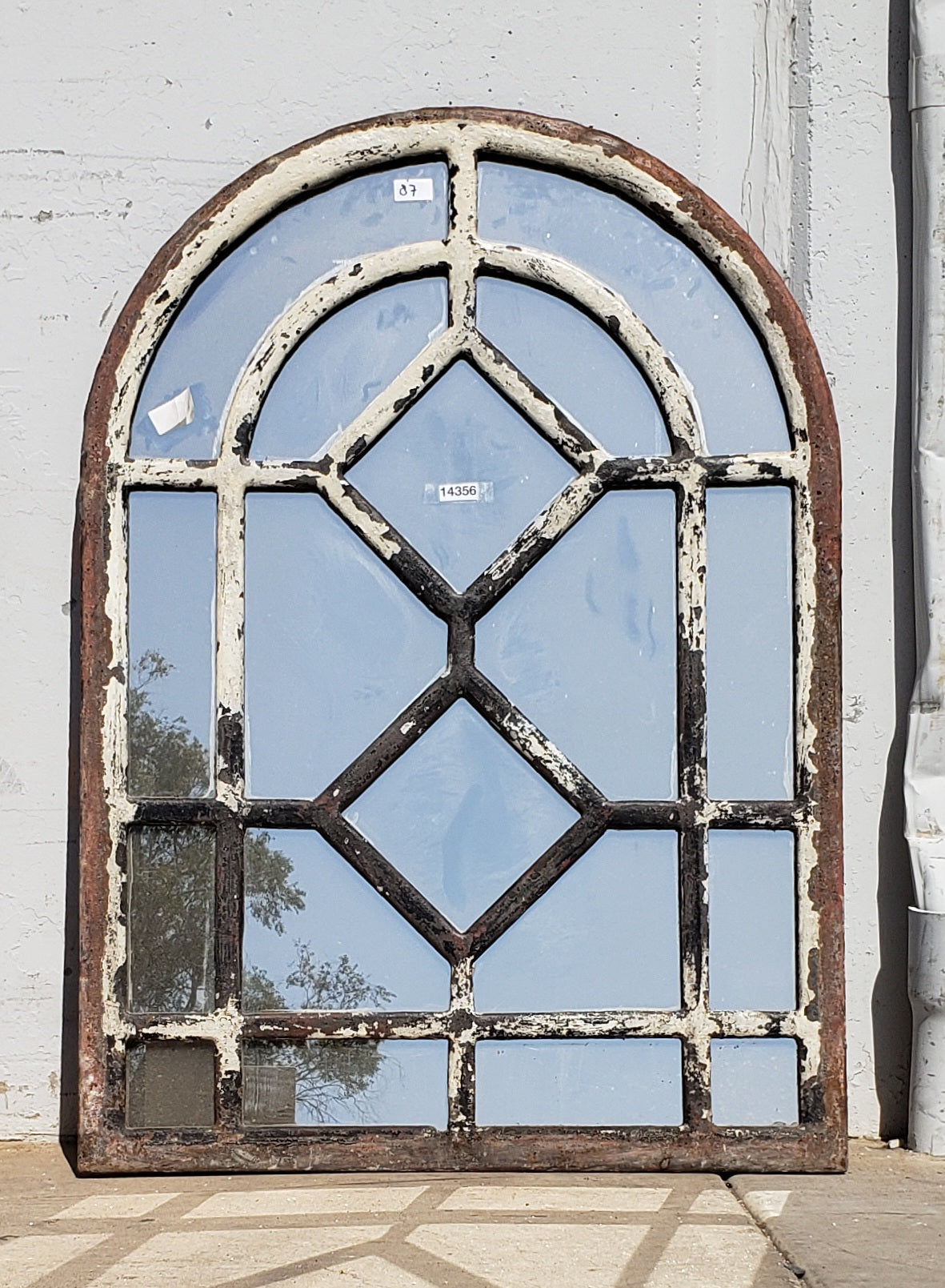 Arched Metal Mirror with Diamond Pane Pattern – Antiquities Warehouse