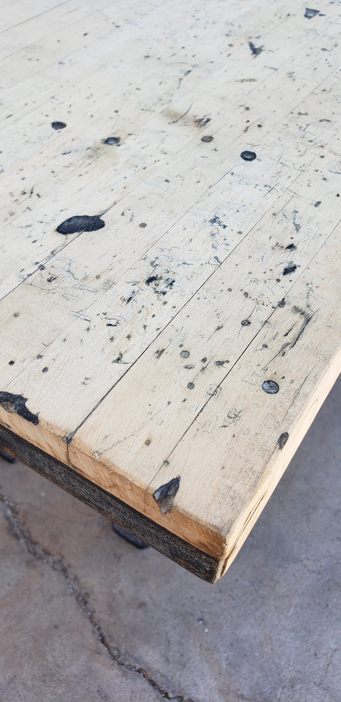 Bleached Wood Top Table with Iron Legs