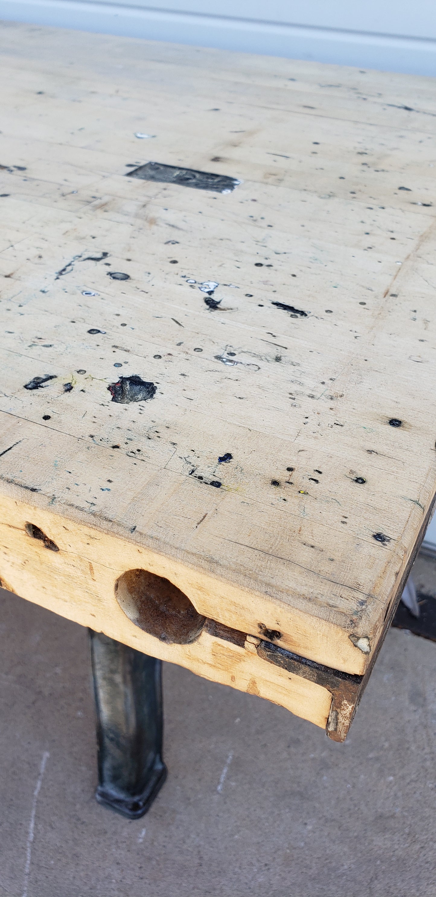 Bleached Wood Top Table with Iron Legs