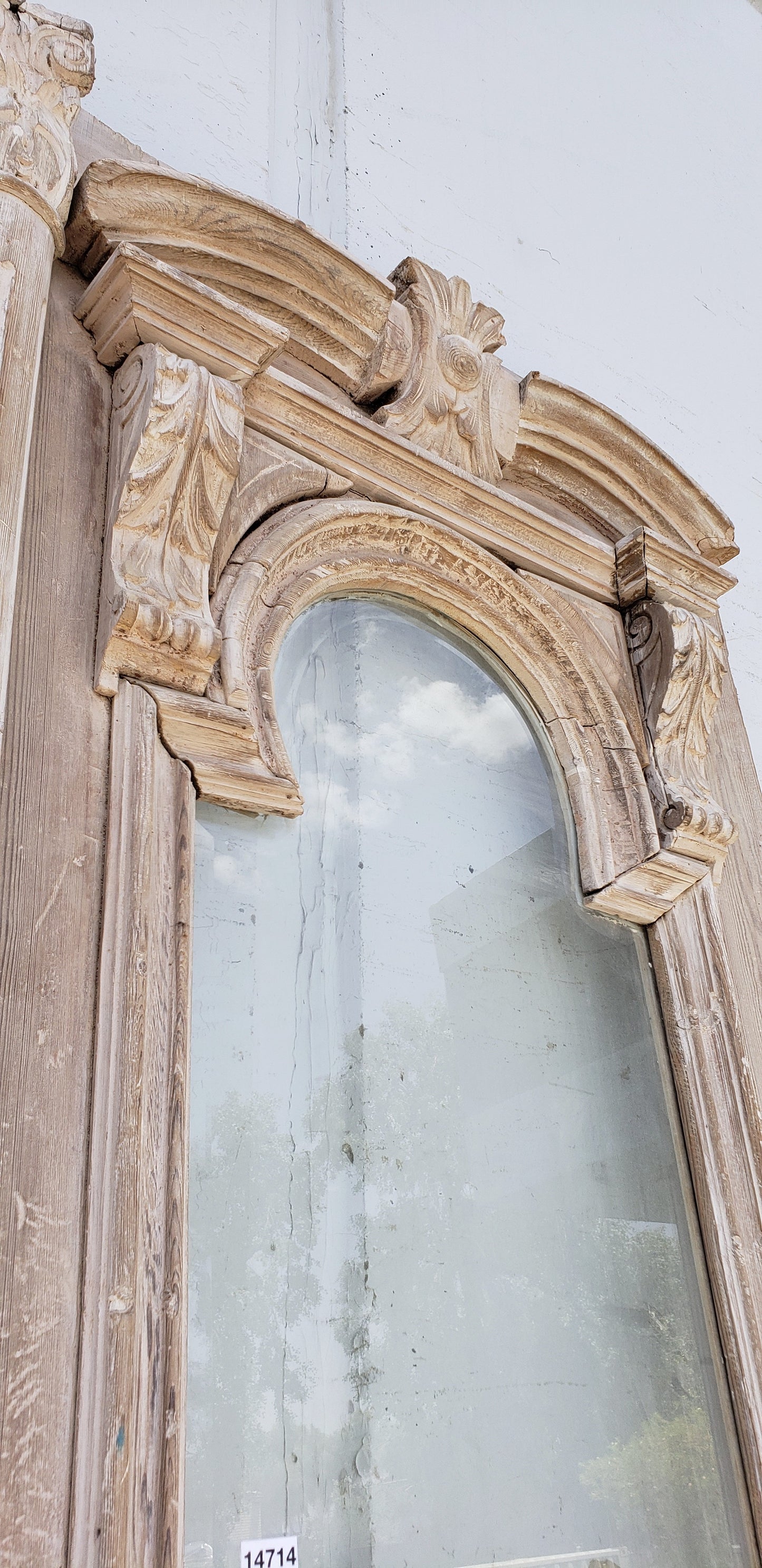 Pair of Washed Antique Carved Doors w/2 Lites