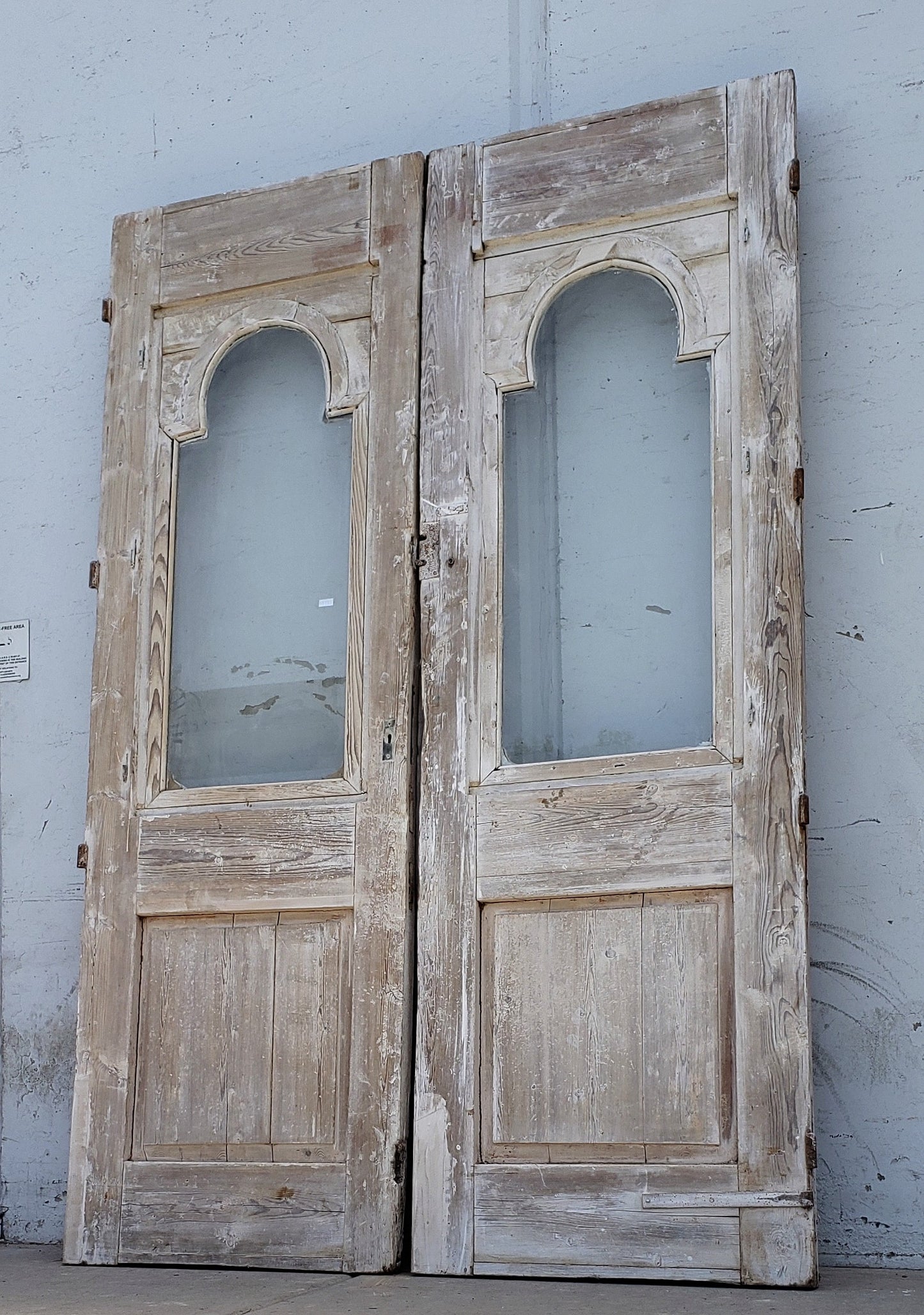 Pair of Washed Antique Carved Doors w/2 Lites