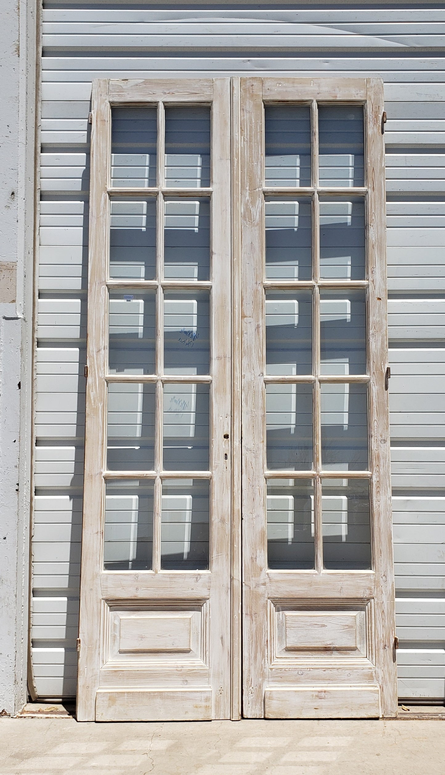 Pair of Washed Antique Wood Doors w/24 Lites