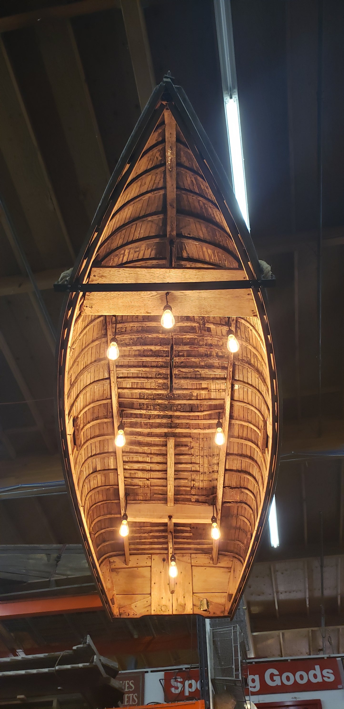 Repurposed Wood Boat Pendant Light