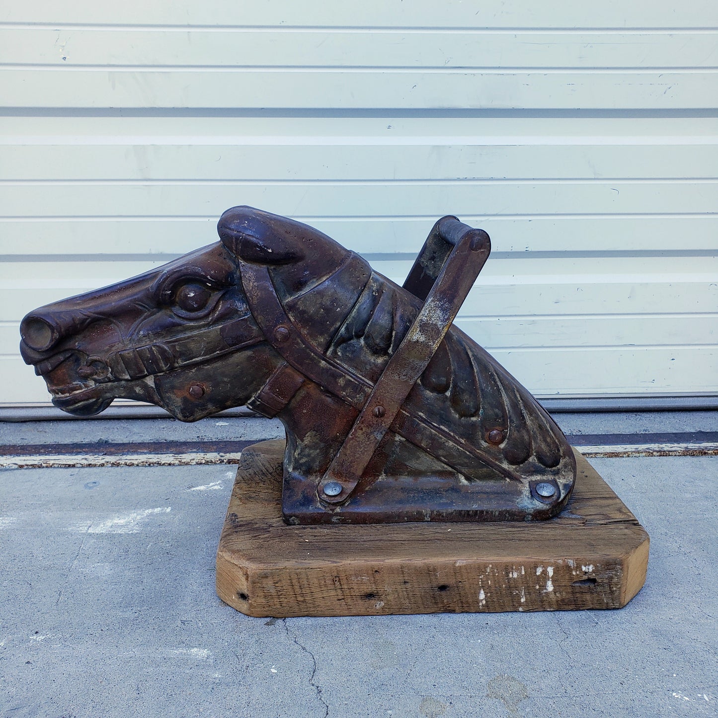 Cast Iron Horse Head Figure Salvaged from Amusement Park Ride