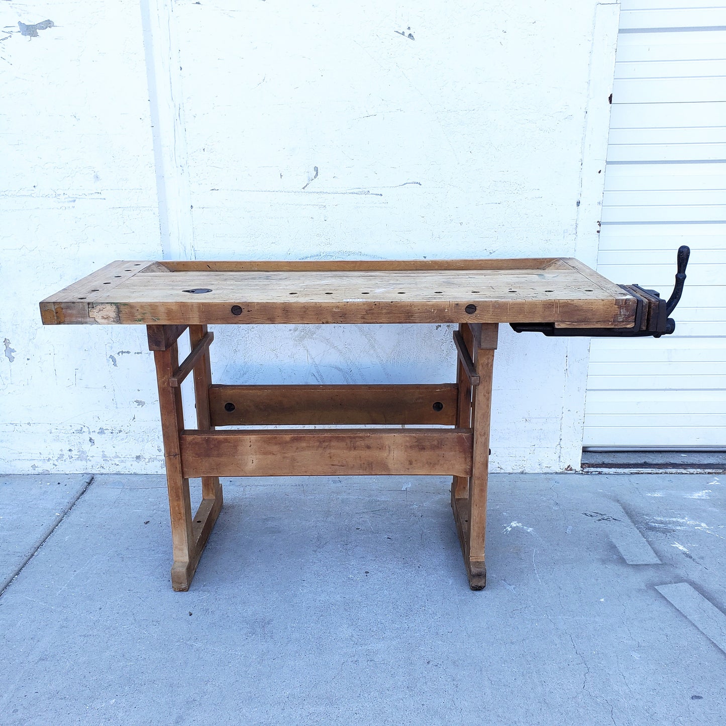 Small Wooden Work Table with Vice
