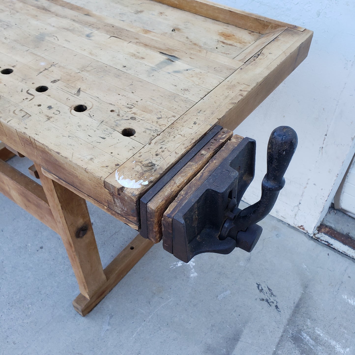 Small Wooden Work Table with Vice