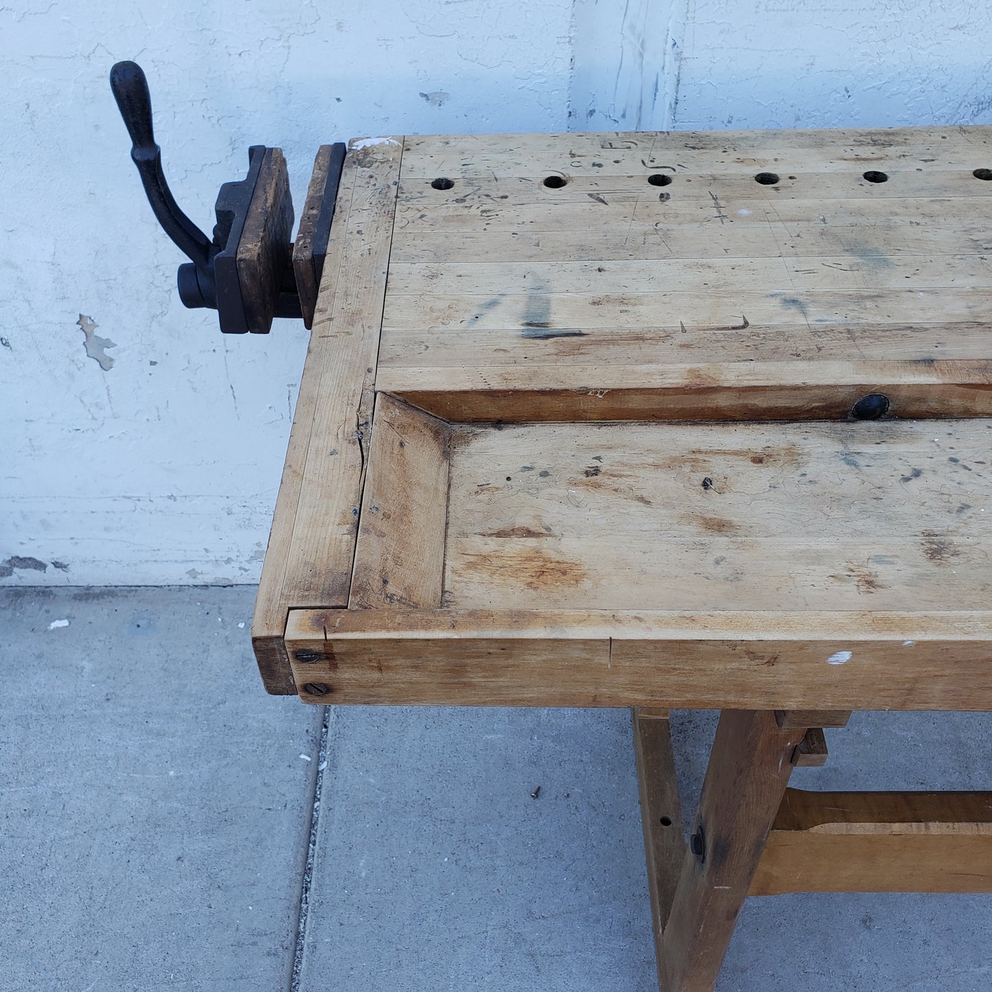 Small Wooden Work Table with Vice