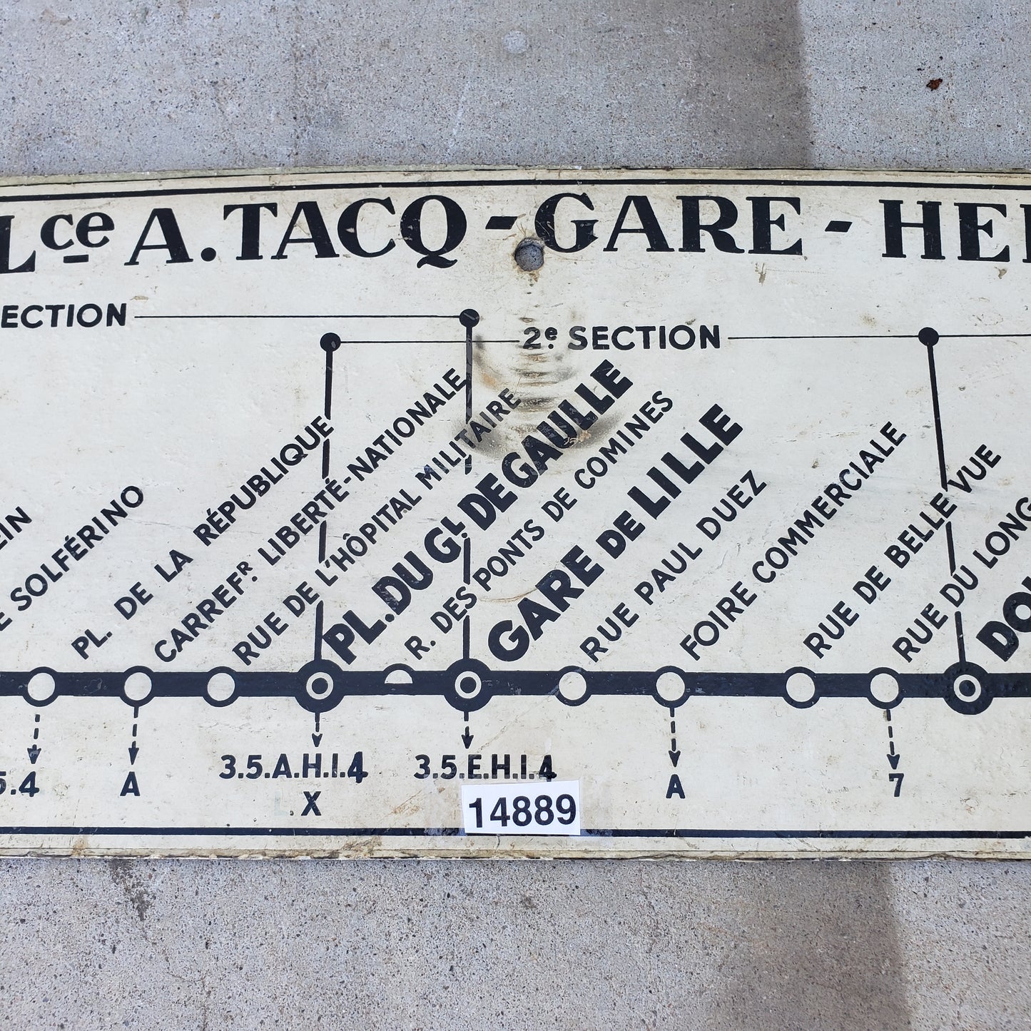 Double Sided French Metal Metro Station Sign - PLce a Taco Gare - Hellemmes