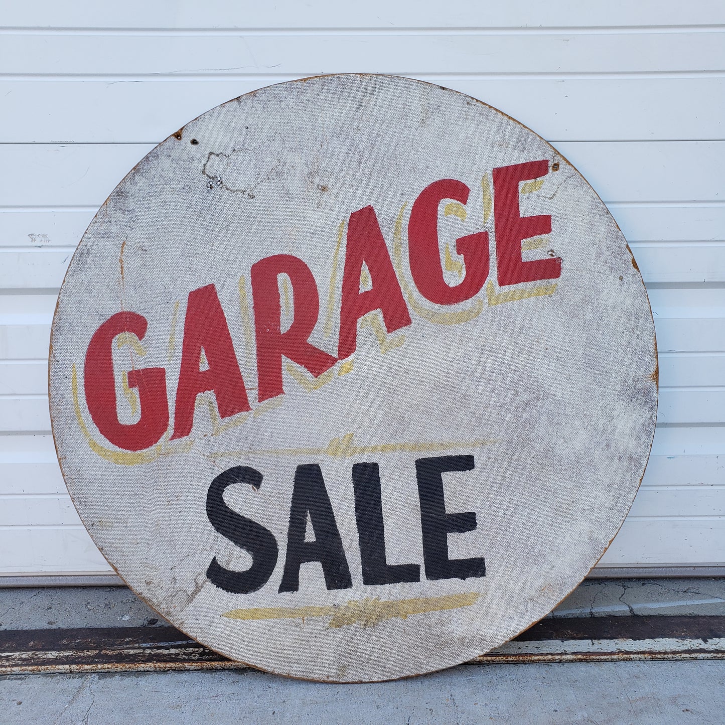 Double Sided Round Wooden Garage Sale Sign