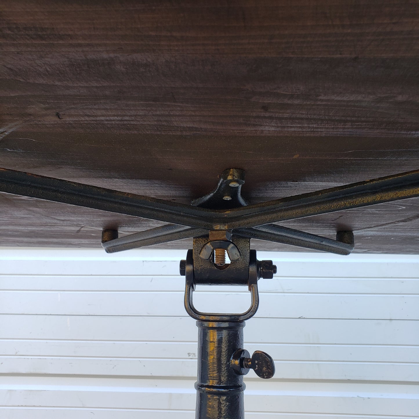 Wooden Tilt Top Table with Cast Iron Base
