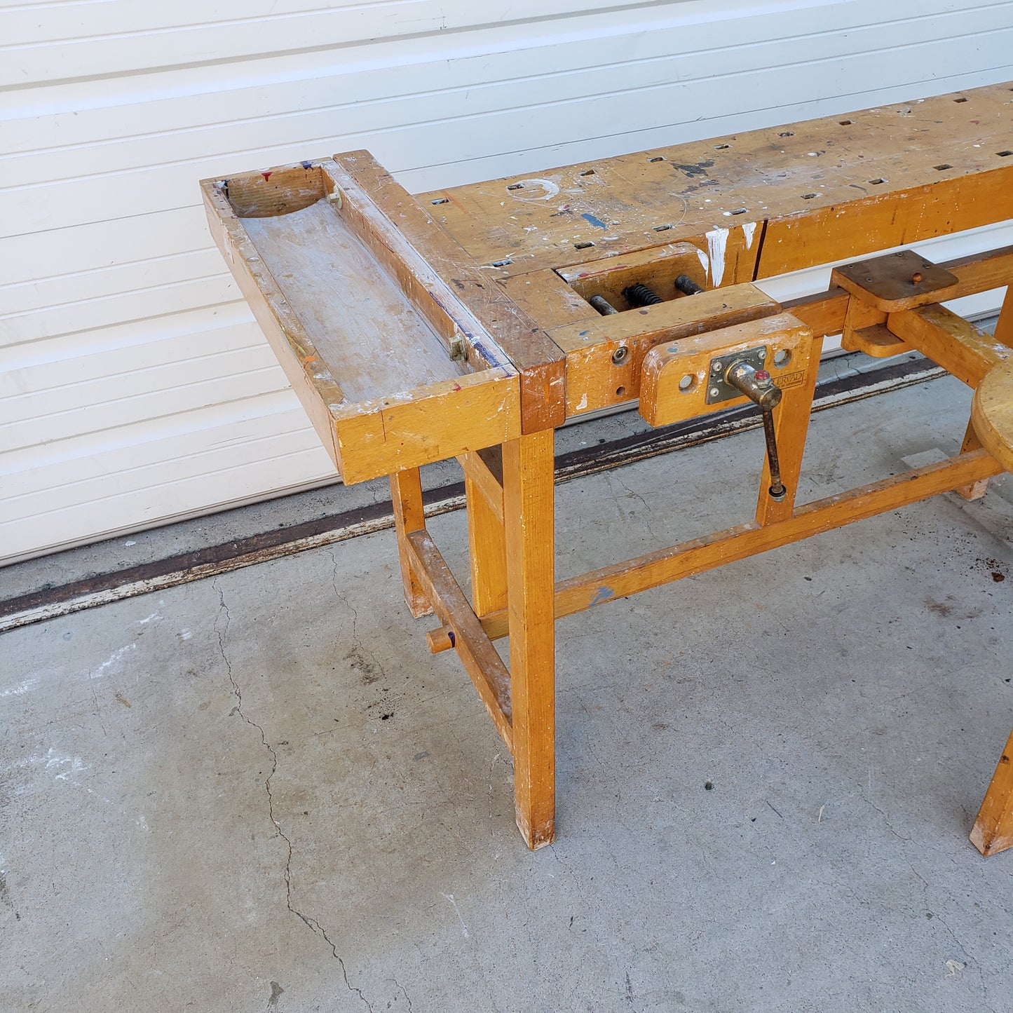 La Lervad Wooden Work Table with Removable Sliding Stool and Two Vices - Made in Denmark
