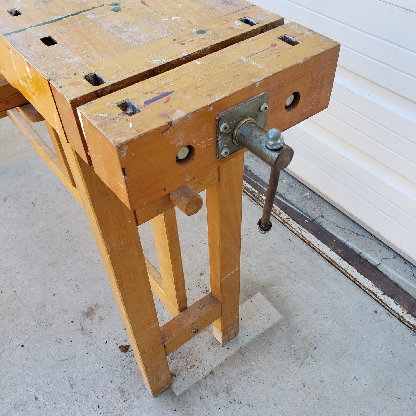 La Lervad Wooden Work Table with Removable Sliding Stool and Two Vices - Made in Denmark