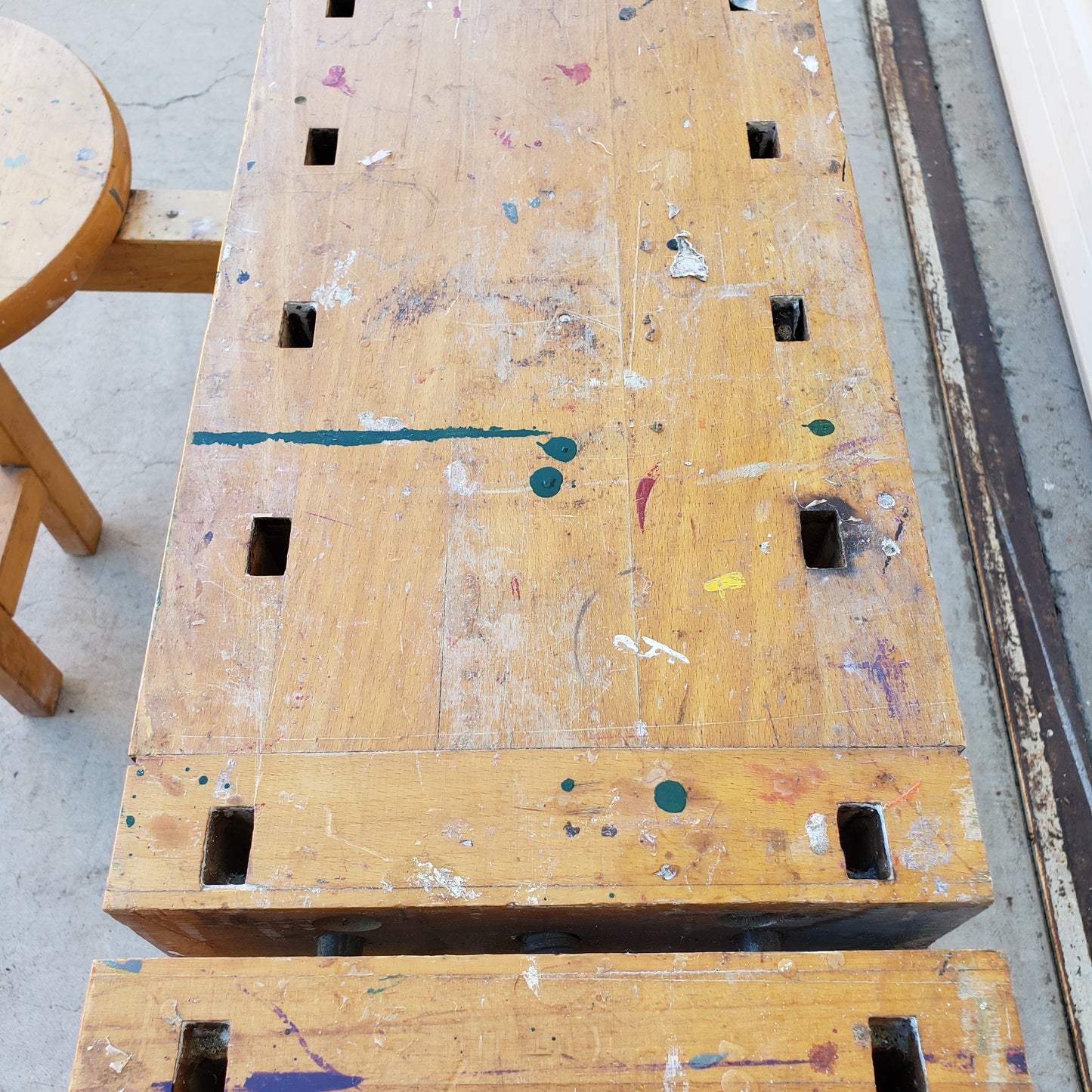 La Lervad Wooden Work Table with Removable Sliding Stool and Two Vices - Made in Denmark