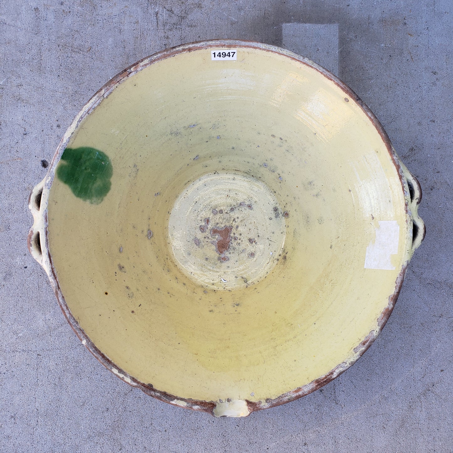 French Yellow Glazed Provencal Tian / Terracotta Bowl with Green Spot