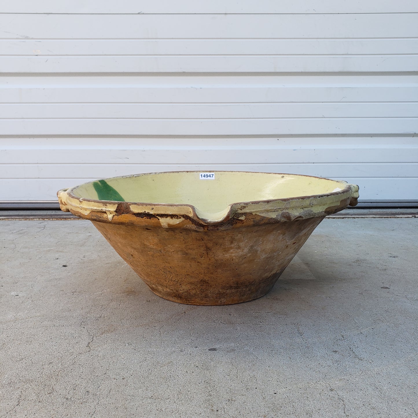 French Yellow Glazed Provencal Tian / Terracotta Bowl with Green Spot