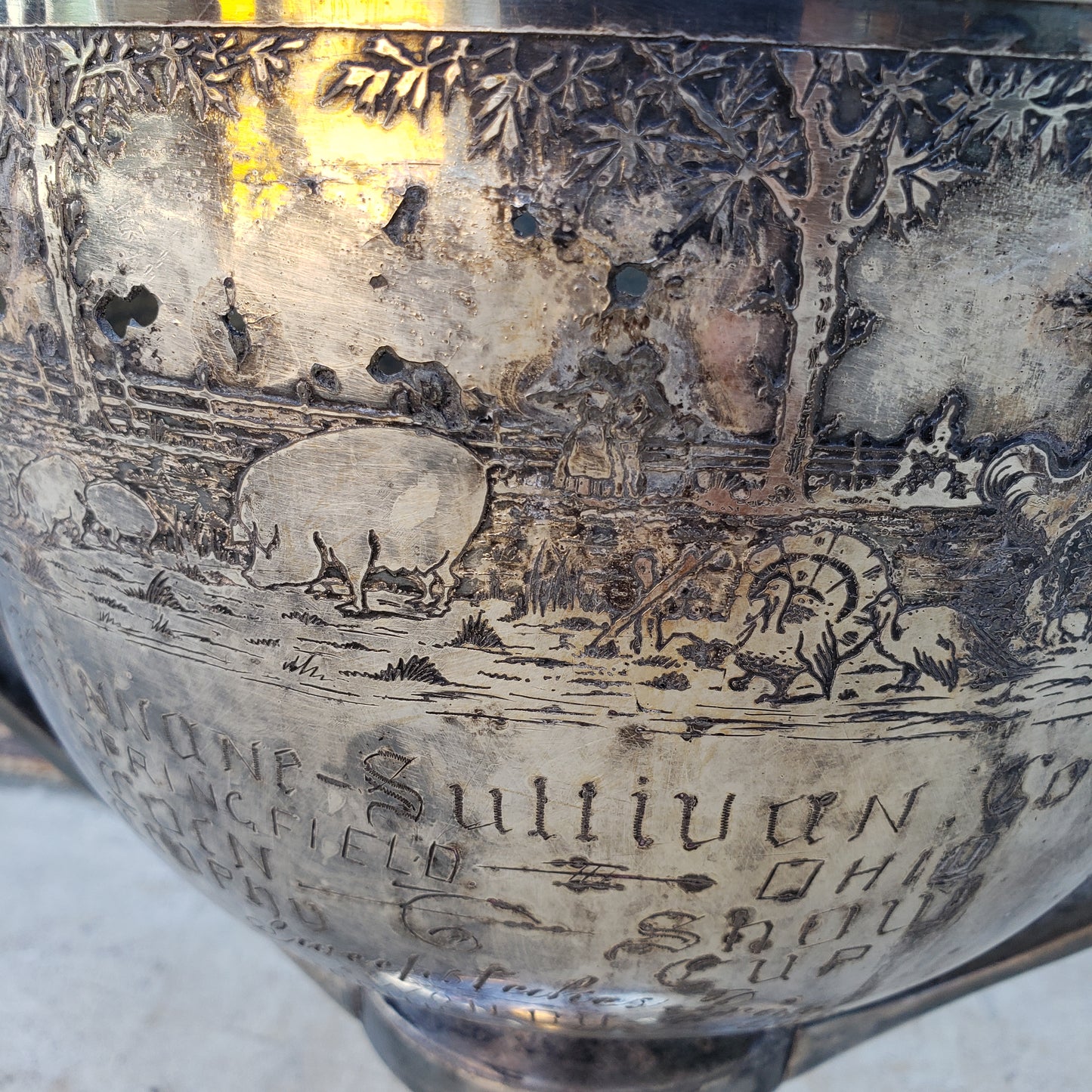 1911 Rogers Bros. Silver Plate Loving Cup Trophy Engraved Springfield, OH with Pastoral Scene