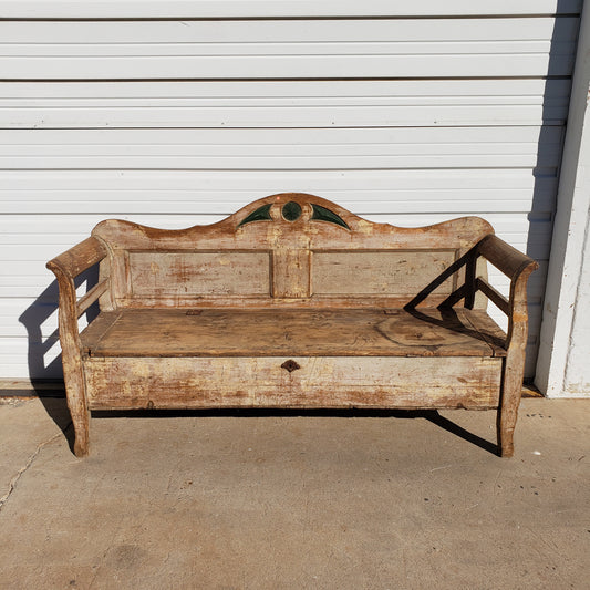 Primitive Wooden Bench with Back