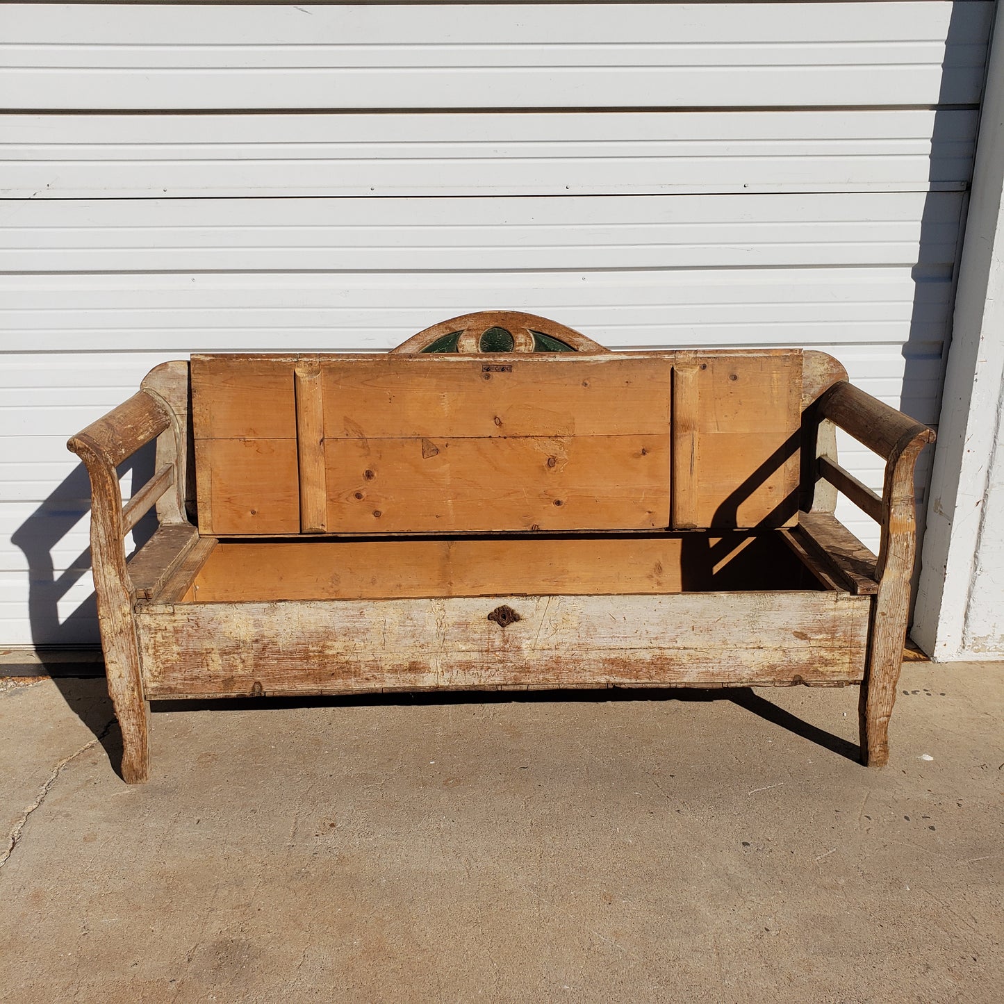 Primitive Wooden Bench with Back