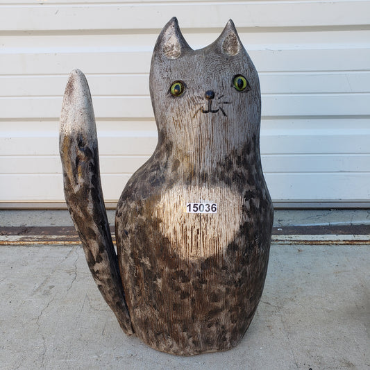 Folk Art Carved Gray Cat