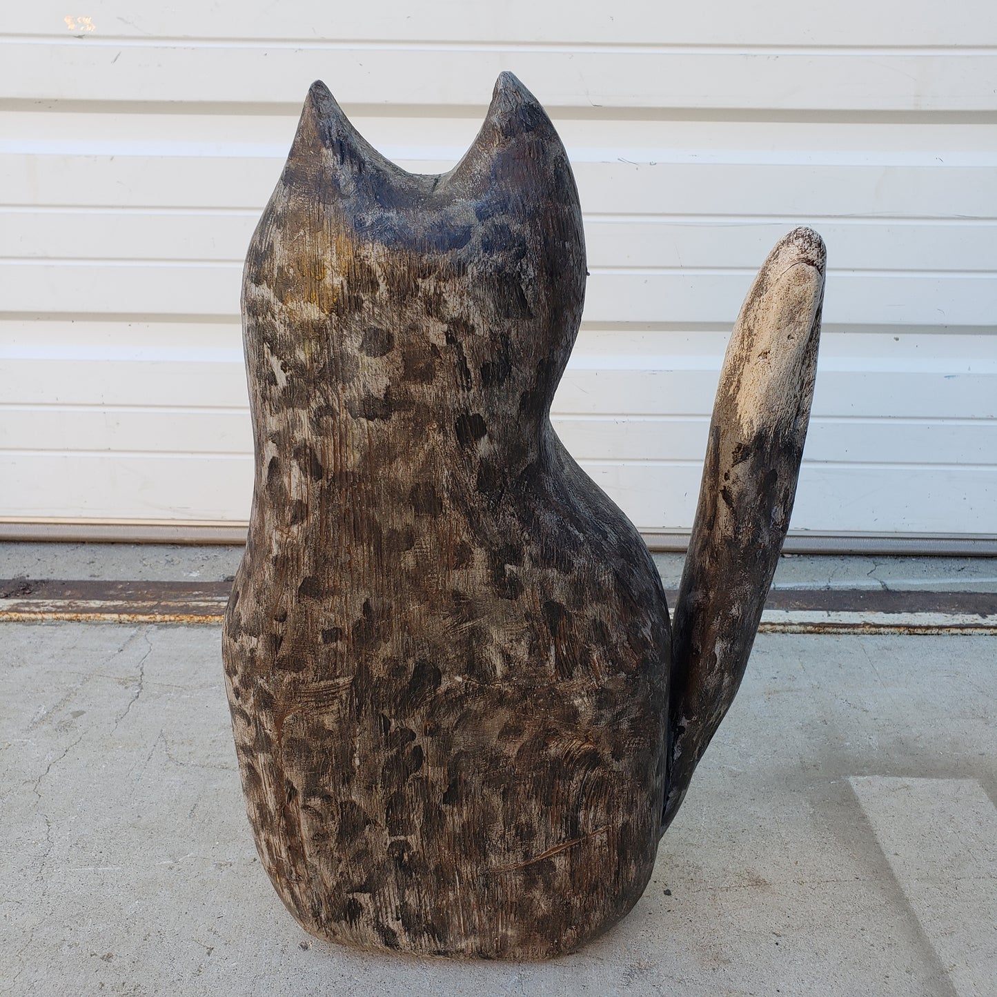 Folk Art Carved Gray Cat