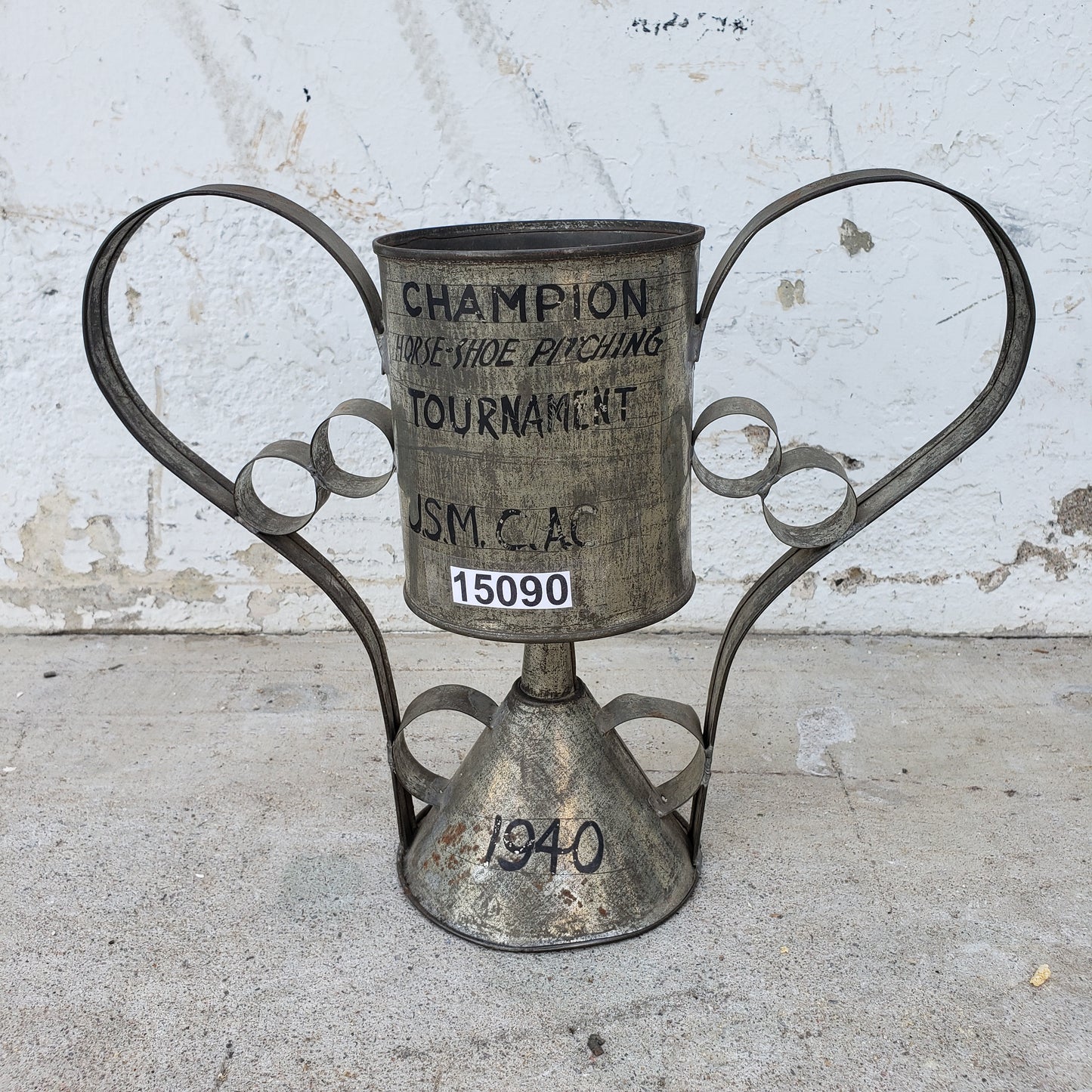 Horseshoe Pitching Tin Cup and Funnel Trophy 1940