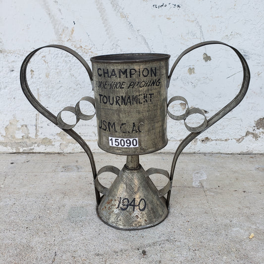Horseshoe Pitching Tin Cup and Funnel Trophy 1940