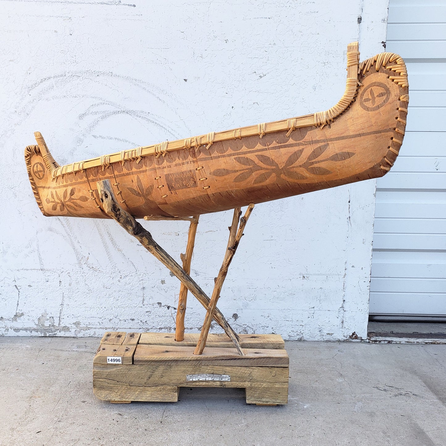 Emilien Dube Decorative Bark Canoe “Nation Atikamekw” Art Sculpture