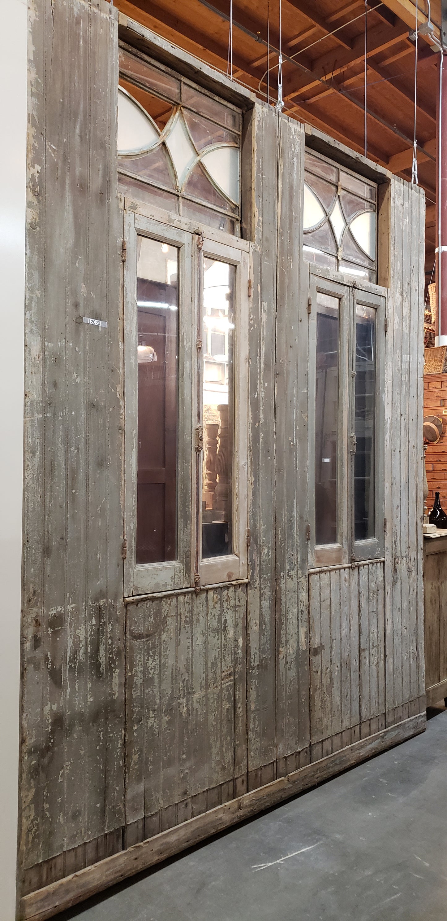 Set of 4 Rectangle Panel Carved Wooden Windows and Shutters with Transom