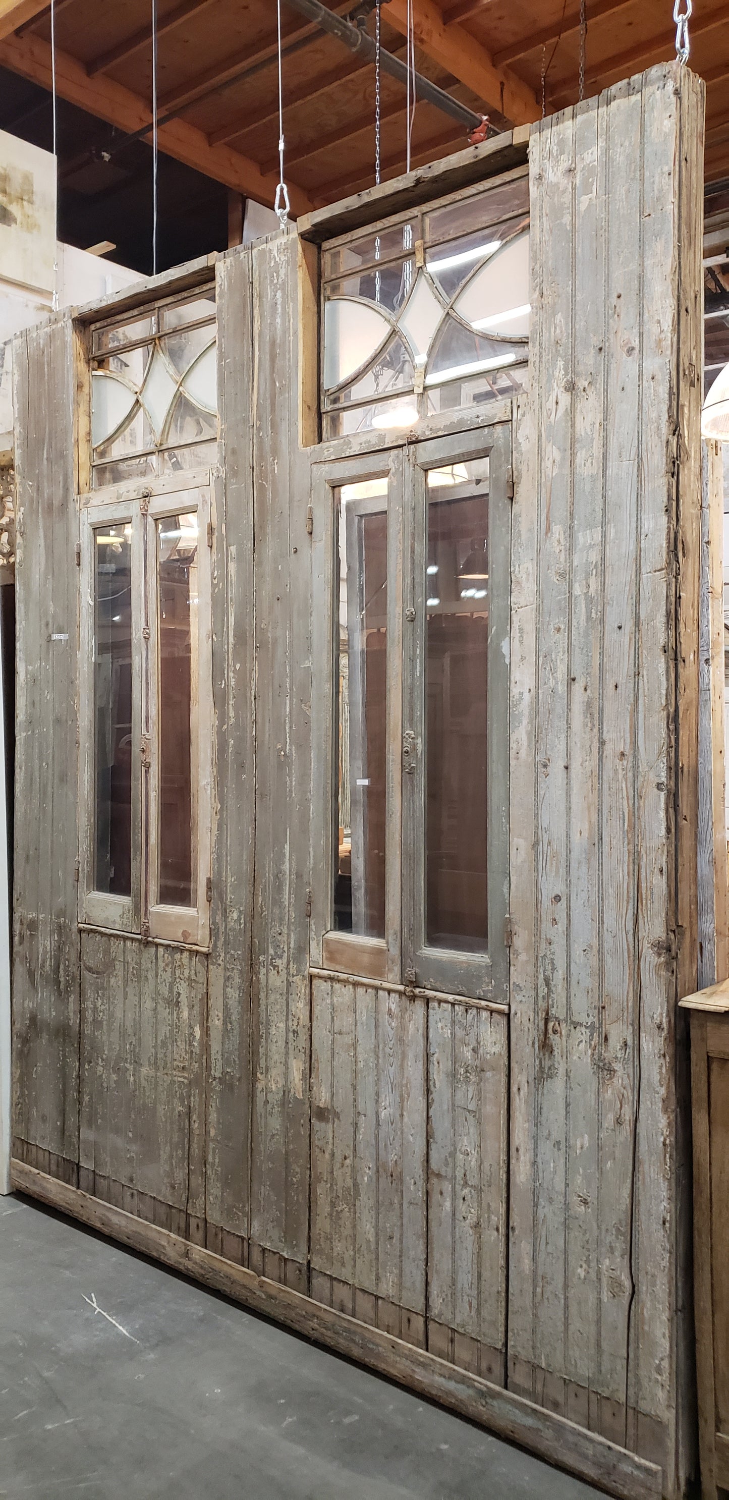 Set of 4 Rectangle Panel Carved Wooden Windows and Shutters with Transom