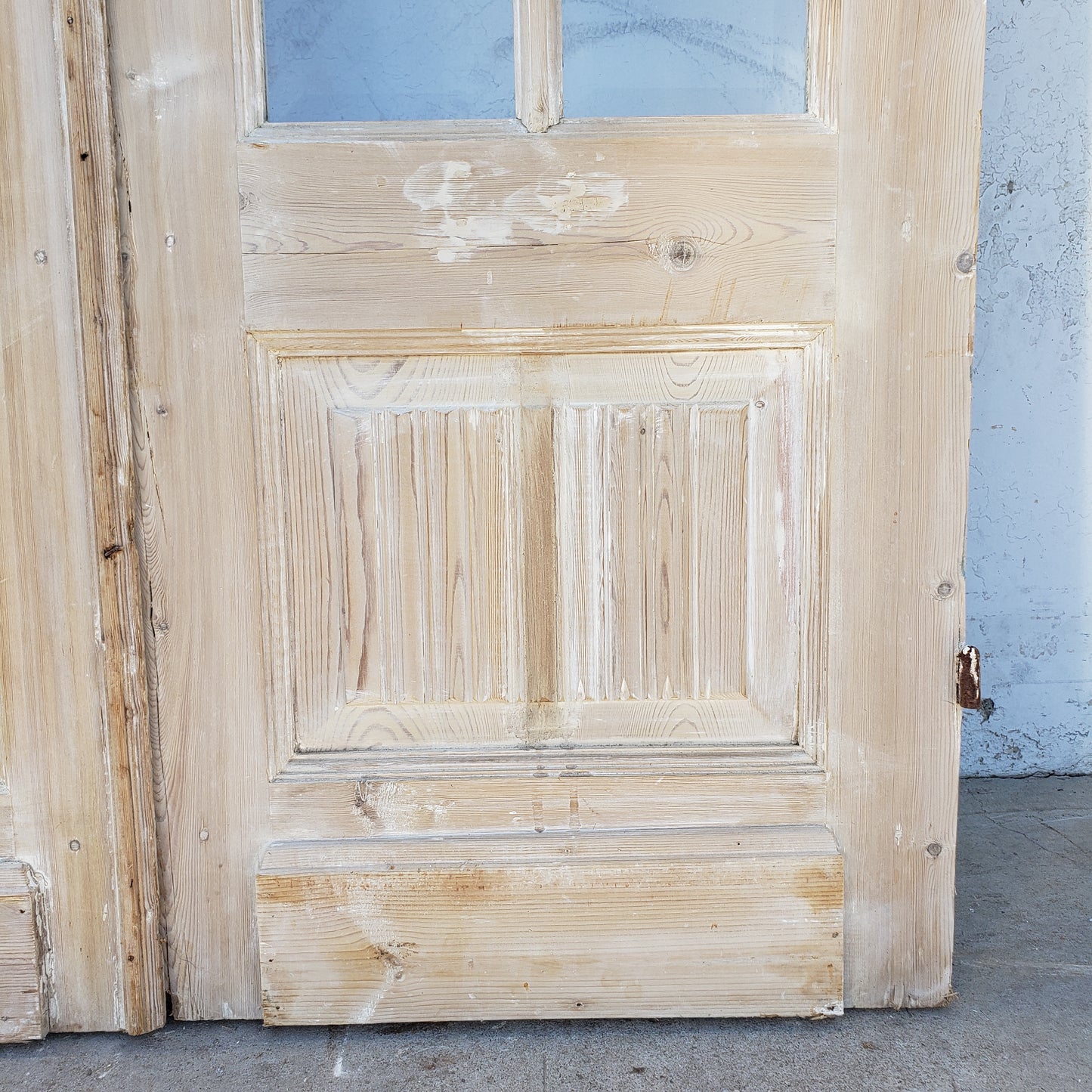 Pair of Washed Antique Wood Doors w/28 Glass Lites