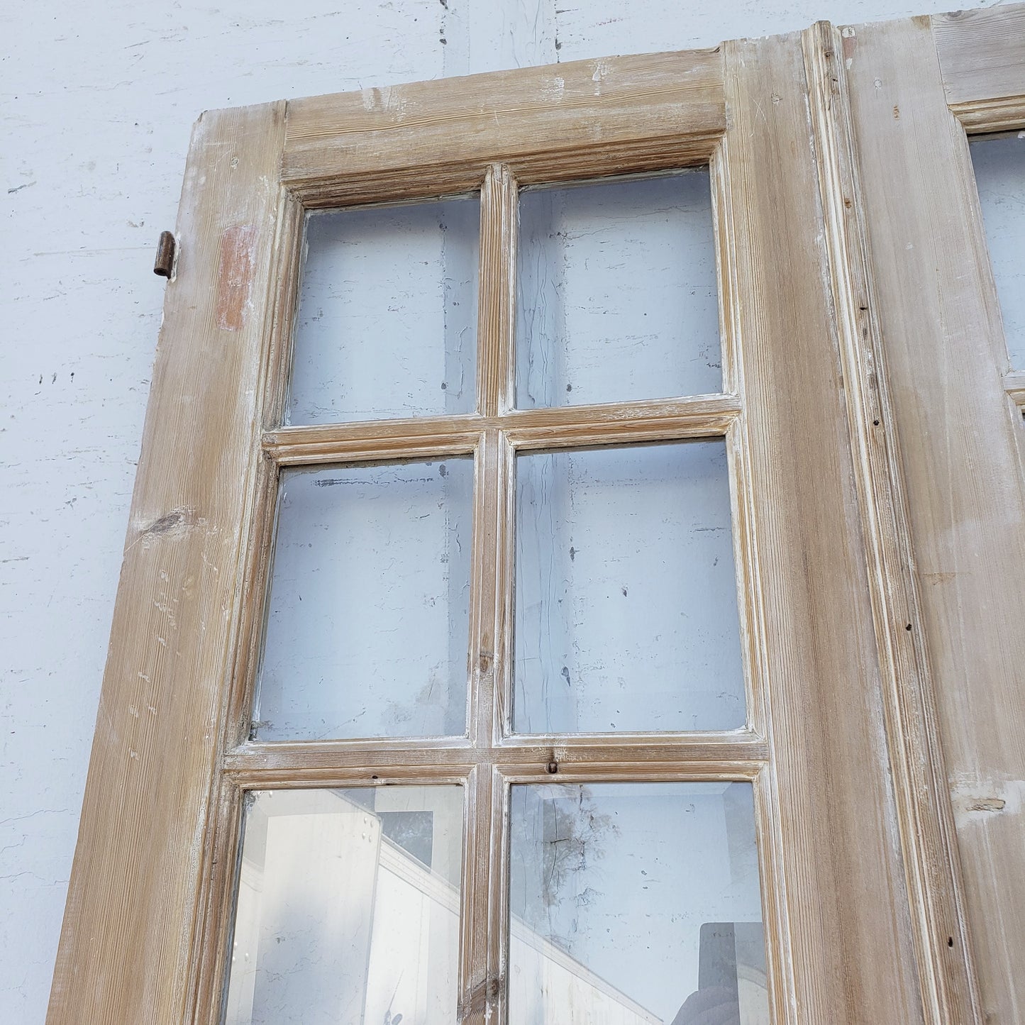 Pair of Washed Antique Wood Doors w/28 Glass Lites
