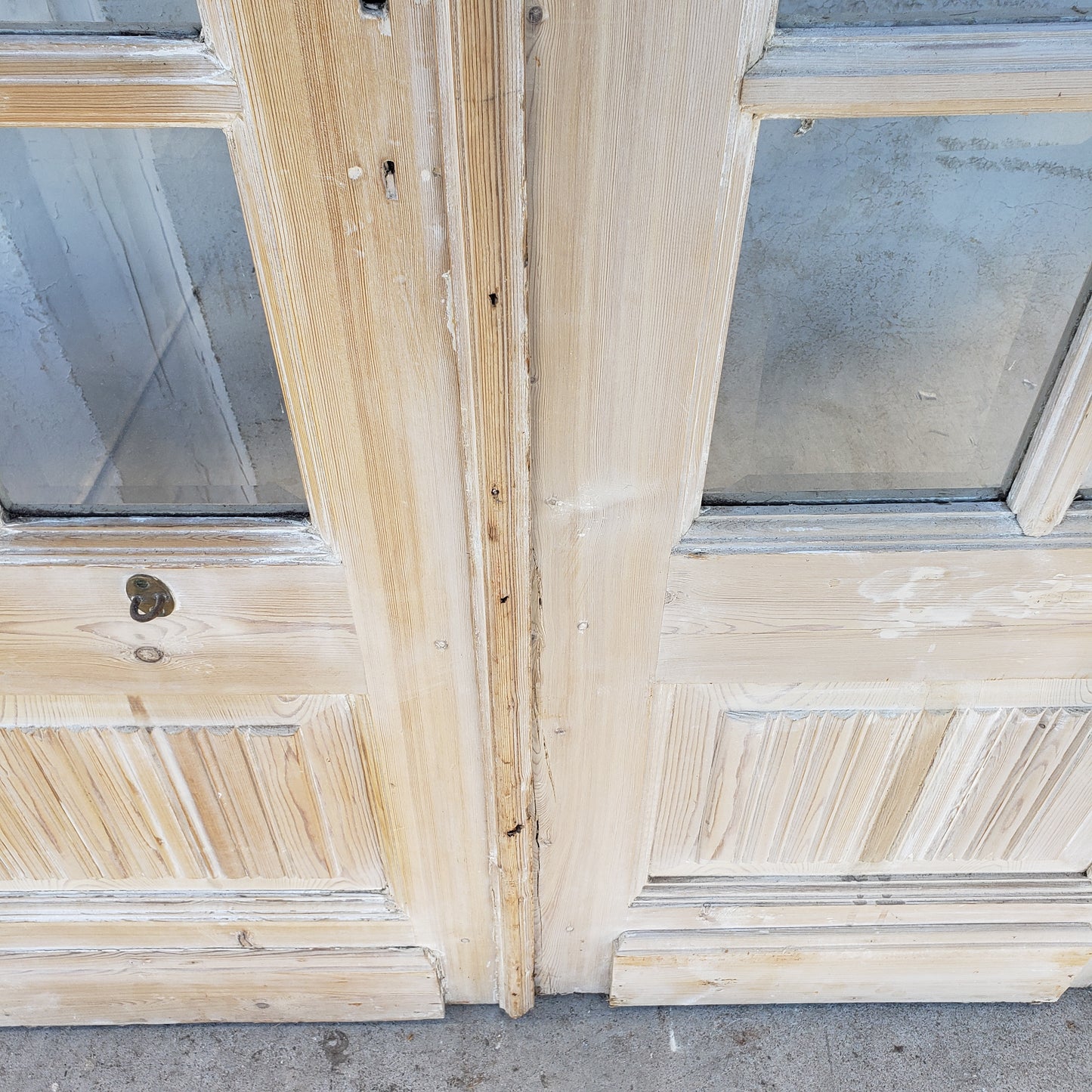 Pair of Washed Antique Wood Doors w/28 Glass Lites