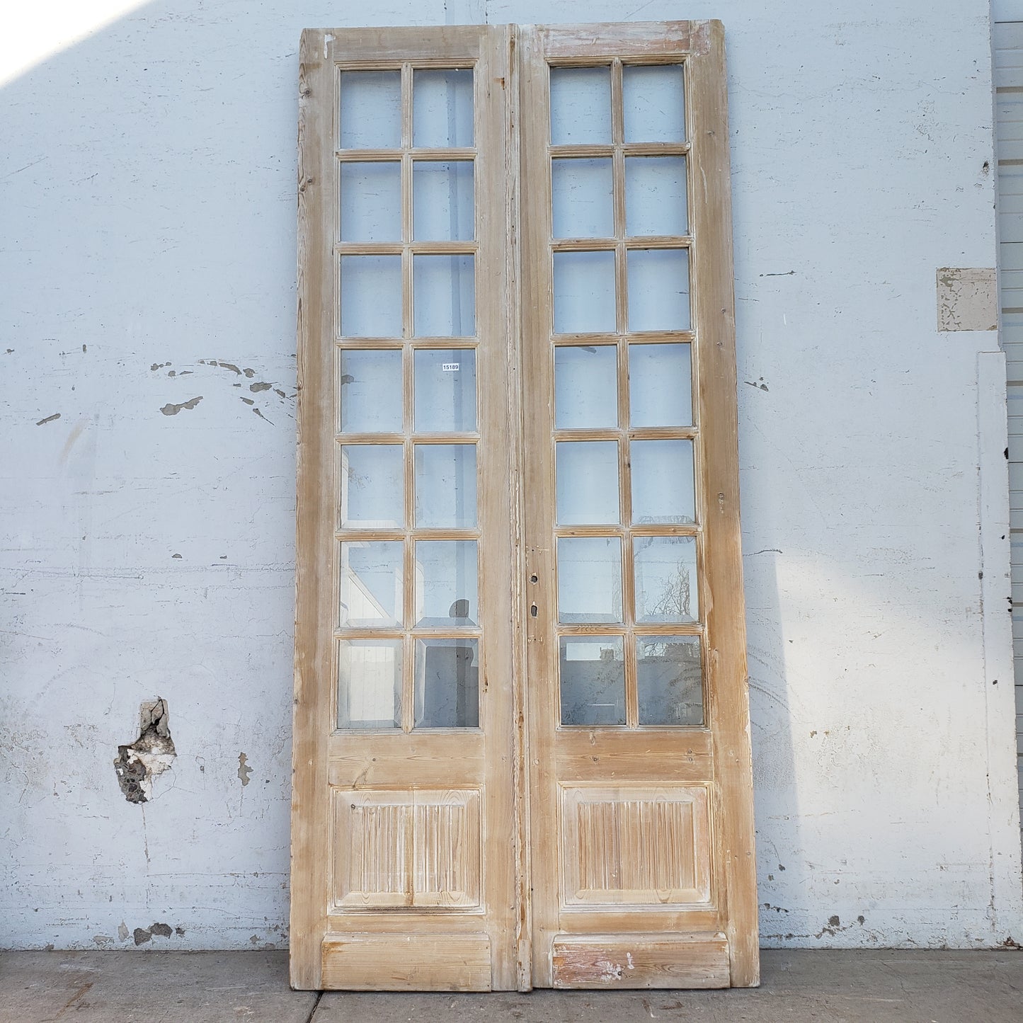 Pair of Washed Antique Wood Doors w/28 Glass Lites