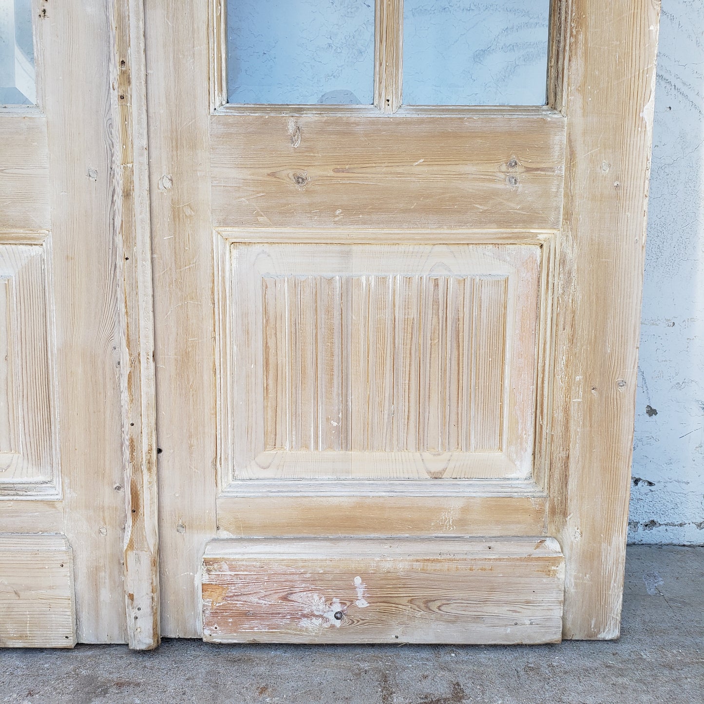 Pair of Washed Antique Wood Doors w/28 Glass Lites