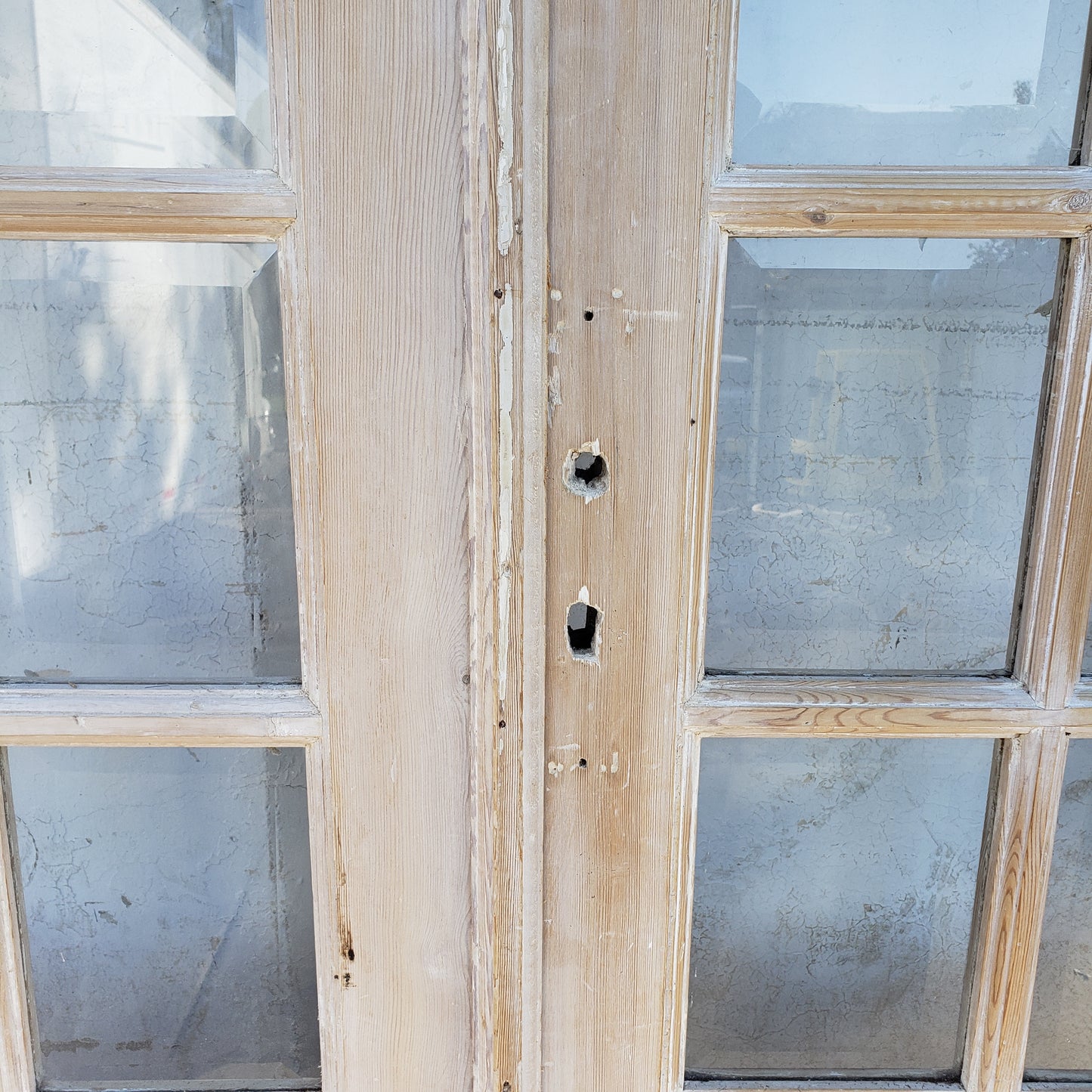 Pair of Washed Antique Wood Doors w/28 Glass Lites