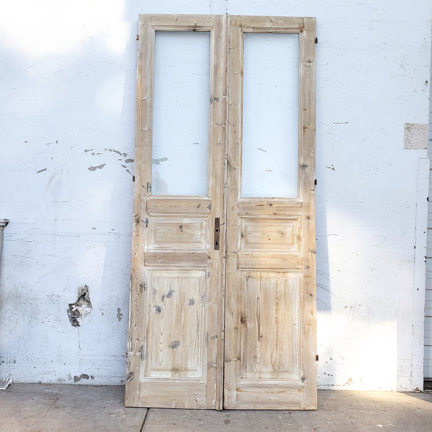 Pair of Washed Antique Wood Doors w/2 Lites