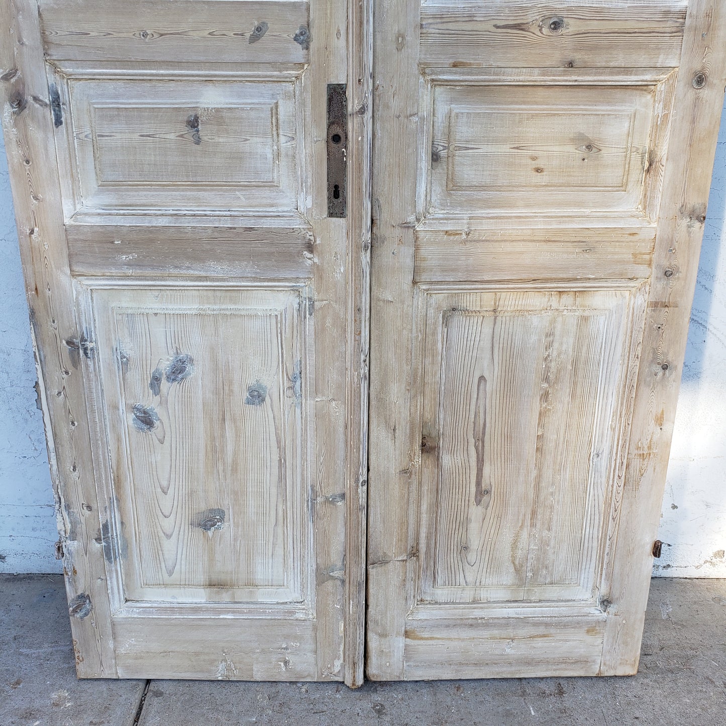 Pair of Washed Antique Wood Doors w/2 Lites