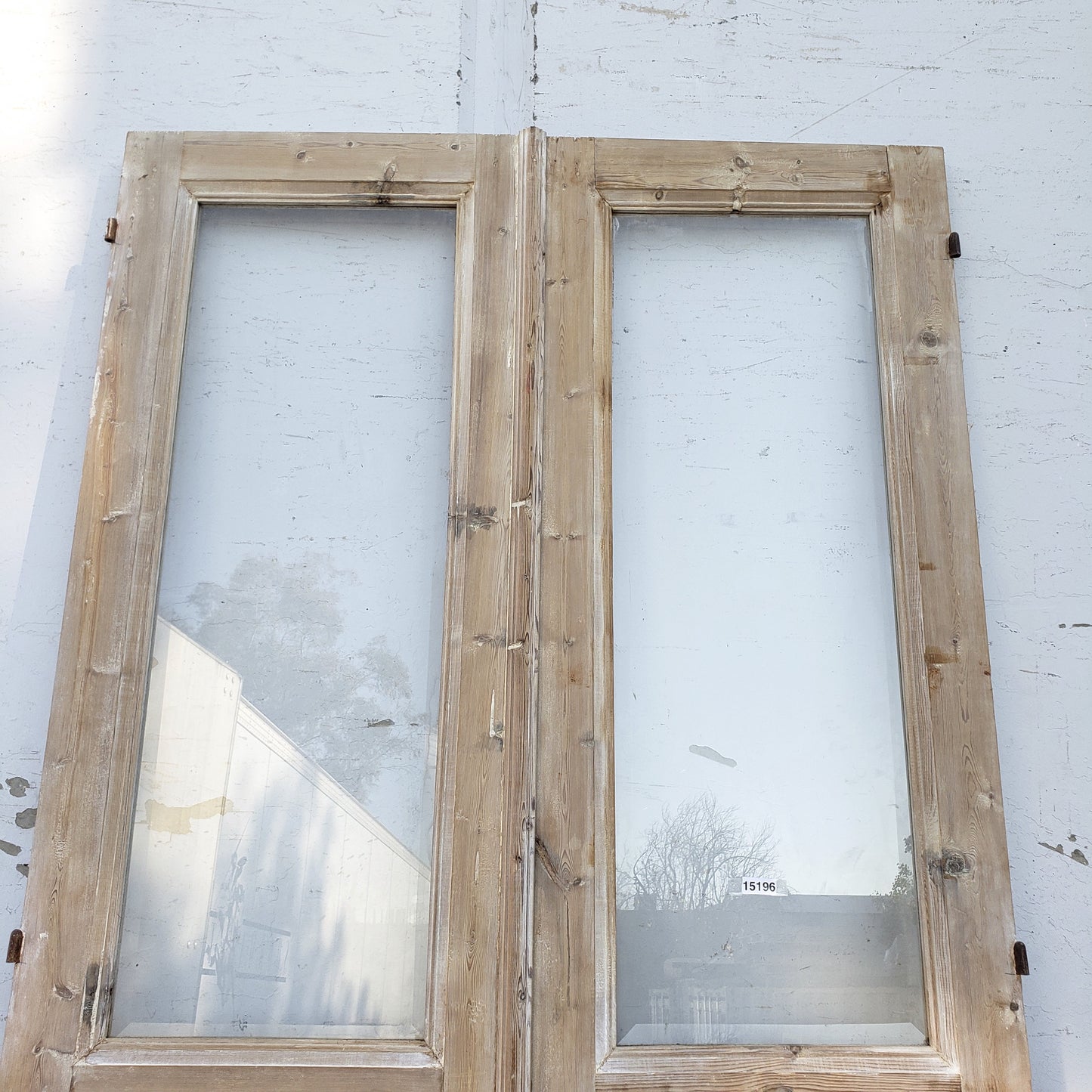 Pair of Washed Antique Wood Doors w/2 Lites