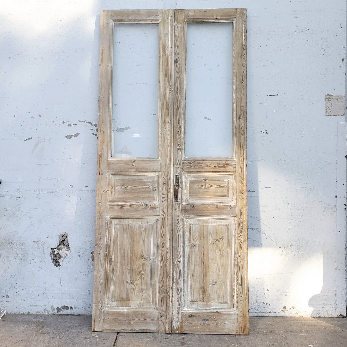 Pair of Washed Antique Wood Doors w/2 Lites