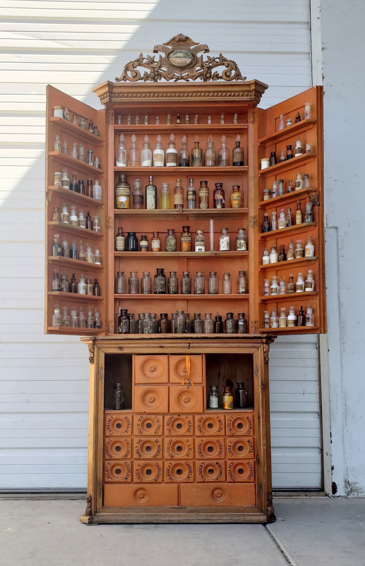 Spanish Antique Apothecary Cabinet, ca. 1800s with Original Bottles