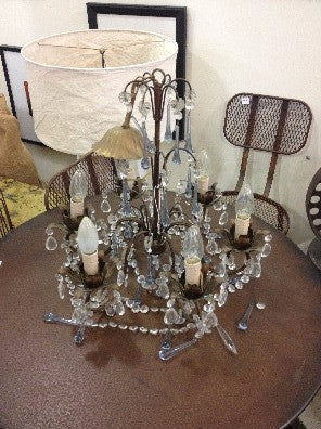 Chandelier, Blue & Clear Crystals, French