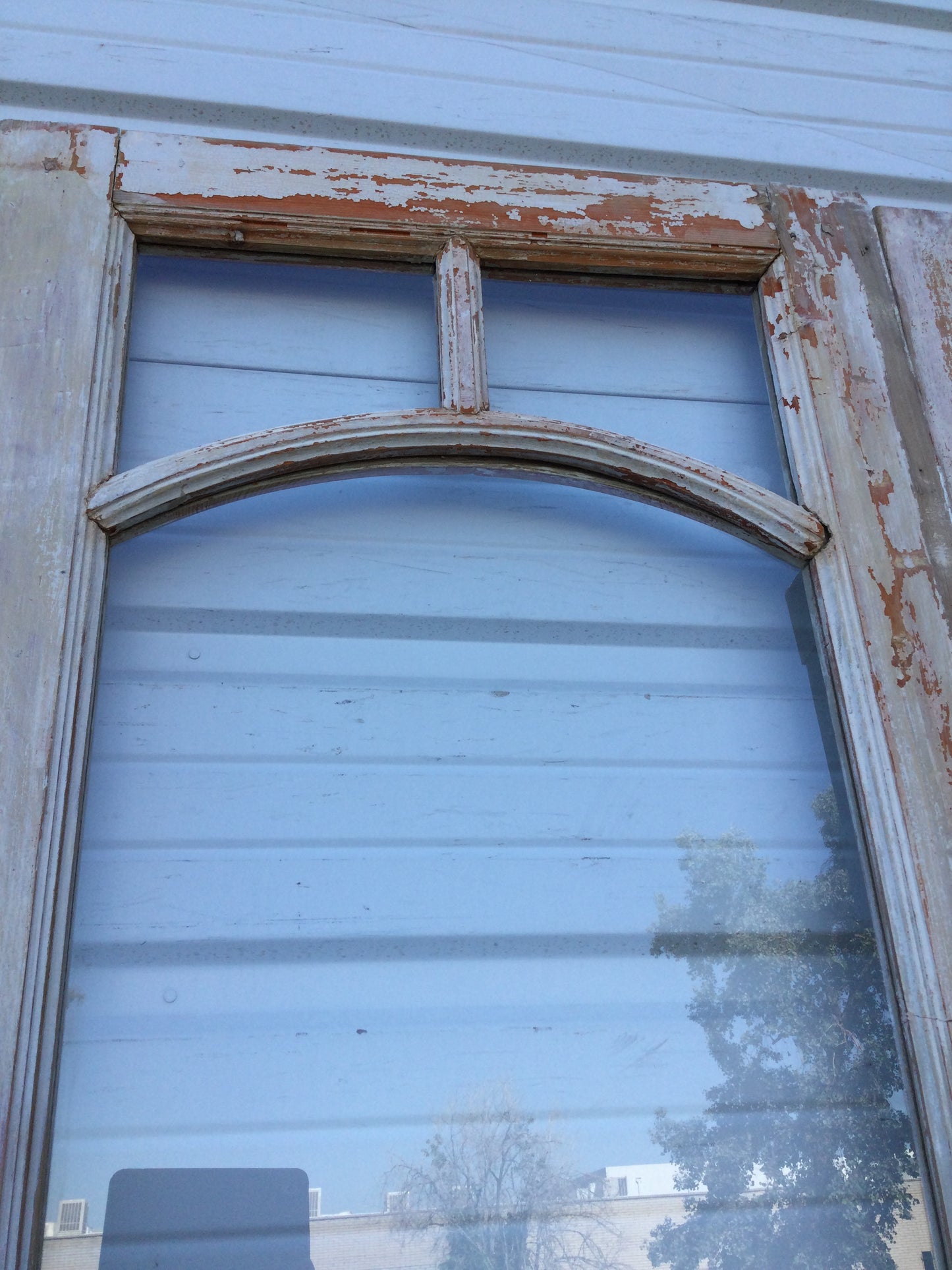 Pair of 2 Panel 7 Lite Washed Wood French Antique Doors