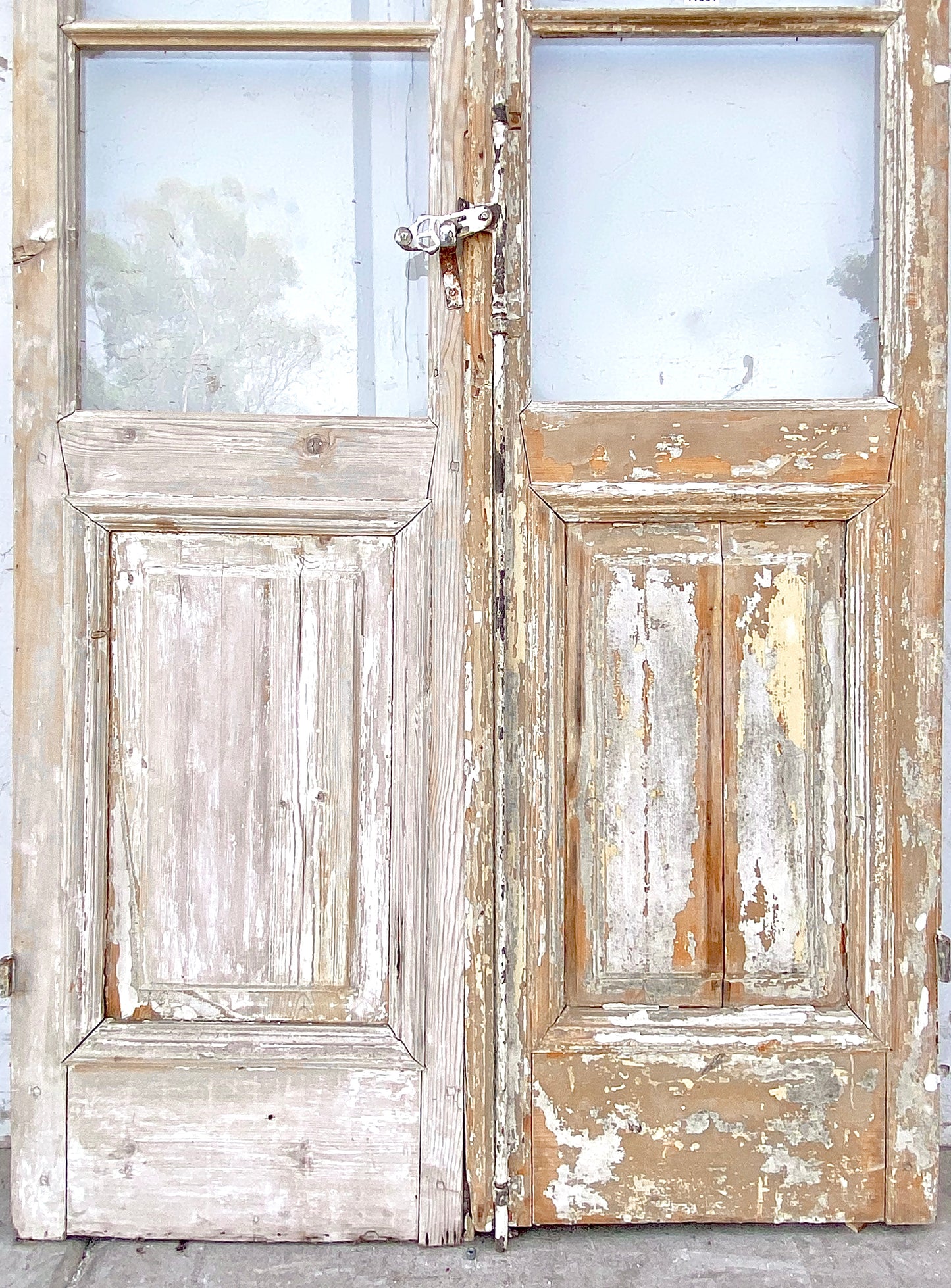 Pair of 4 Lite Stripped Wood French Antique Doors