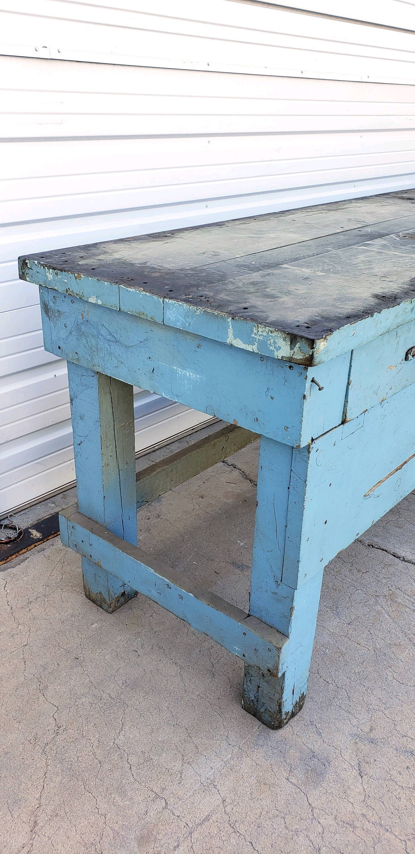 Distressed 4 Drawer Blue Work Table