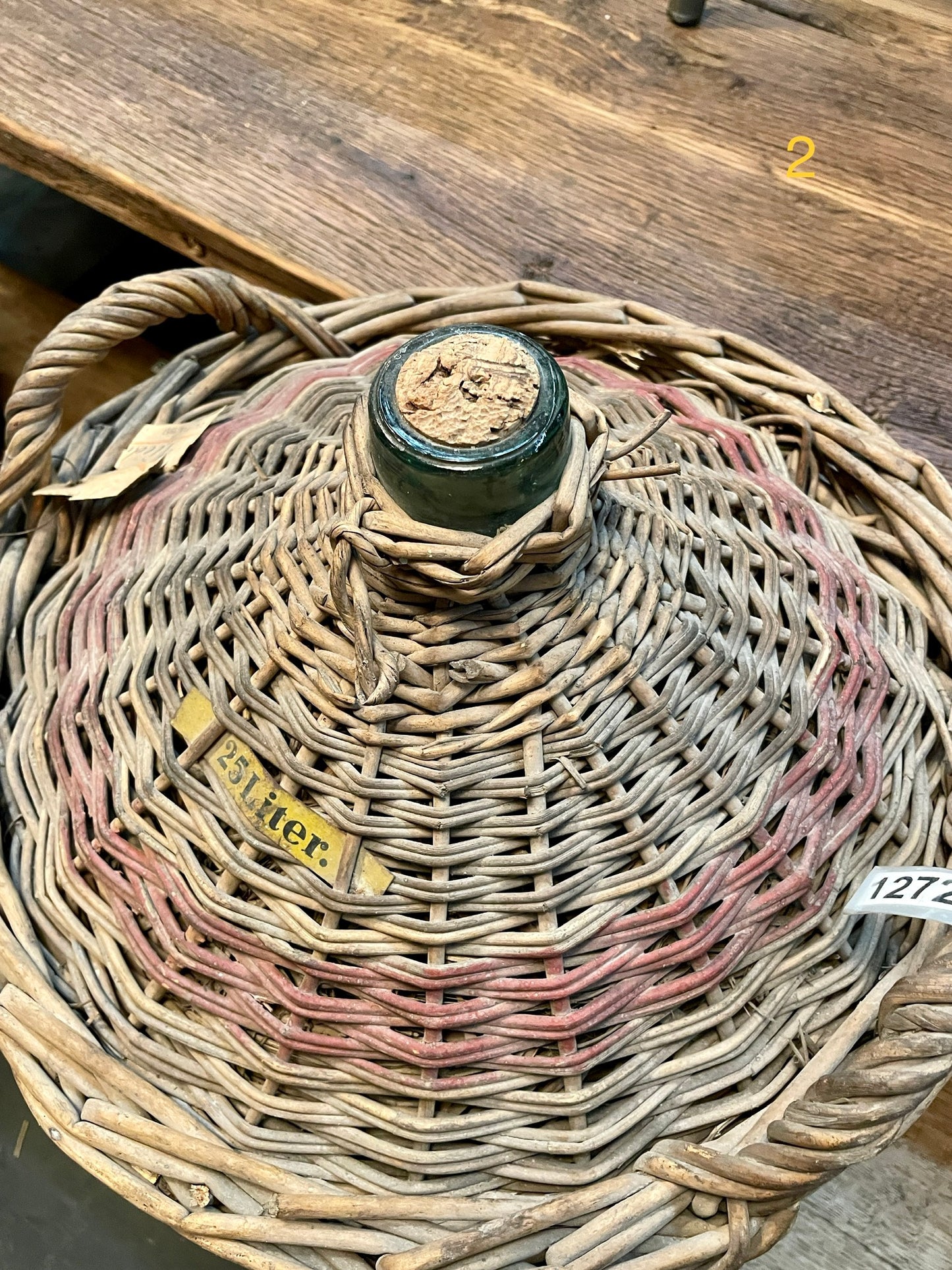 Antique Glass Demijohn Wine Bottle in Wicker Basket